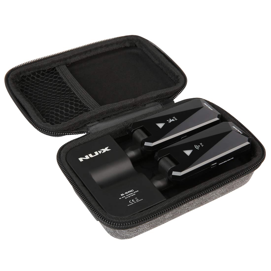 NUX B-5RC Wireless Guitar System for Most of Types of Guitar with Active or Passive Pickup, Charging Case Included,Auto Match,Mute Function,Guitar Wireless Transmitter and Receiver, 2.4GHz (Black-N)