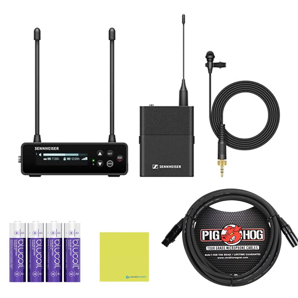 Sennheiser EW-DP ME 4 Set (R1-6) Camera-Mount Digital Wireless Microphone System Bundle w/Pig Hog PHM10 8mm Mic Cable, 4-pack Blucoil AA Batteries and Liquid Audio Polishing Cloth