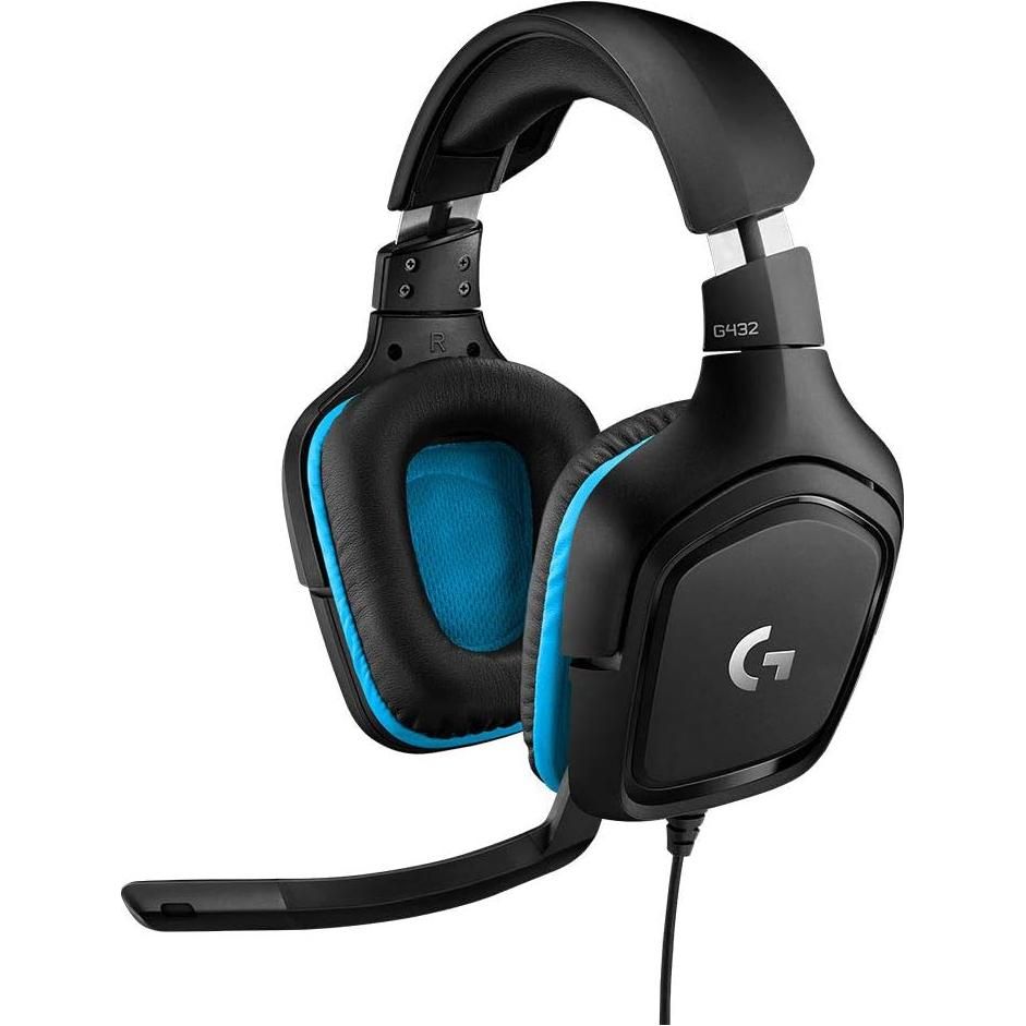 Logitech G432 Wired Gaming Headset, 7.1 Surround Sound, DTS HeadphoneX 2.0, Flip-to-Mute Mic, PC (Leatherette) BlackBlue, 7.2 x 3.2 x 6.8 inches