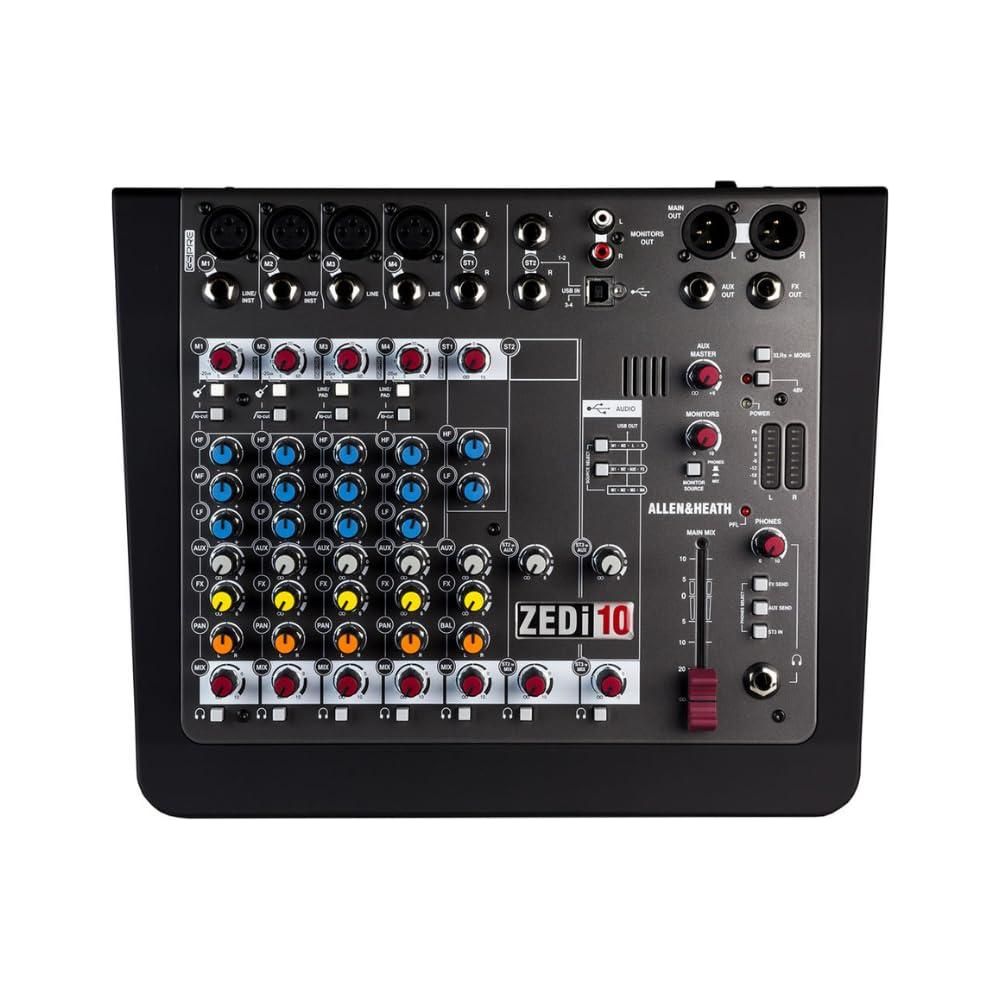 Allen & Heath AH-ZEDi-10 Hybrid Compact Audio Mixer/USB Interface Bundle w/ 4-Pack Pig Hog PHM15 Mic Cable, Power Cable, USB Cable & Liquid Audio Polishing Cloth