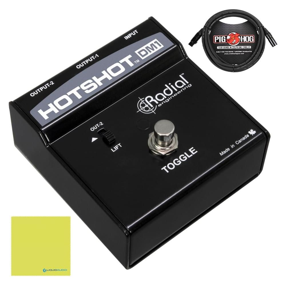 Radial Engineering HotShot DM1 Microphone Signal Muting Footswitch Bundle w/Pig Hog 10' XLR 8MM Microphone Cable & Liquid Audio Polishing Cloth