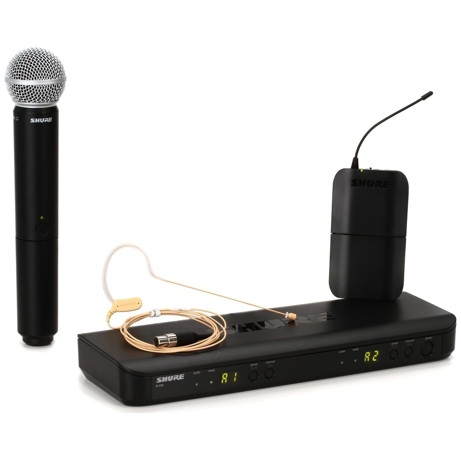 Shure BLX1288/MX153 UHF Wireless Microphone System - Perfect for Church, Karaoke, Stage, Vocals - 14-Hour Battery Life, 300 ft Range | Includes Handheld & Earset Mics, Dual Channel Receiver | H9 Band