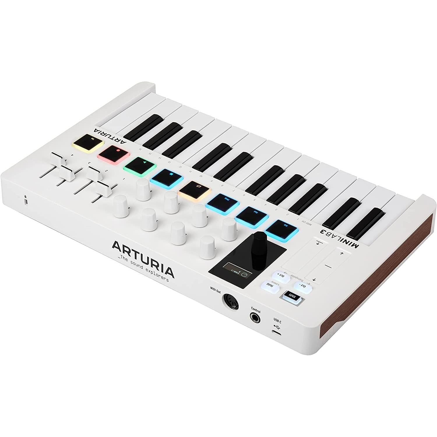 Arturia MiniLab 3 MIDI Keyboard Controller Bundle with Samson Headphones SR350 Over Ear, USB Cable & Polishing Cloth