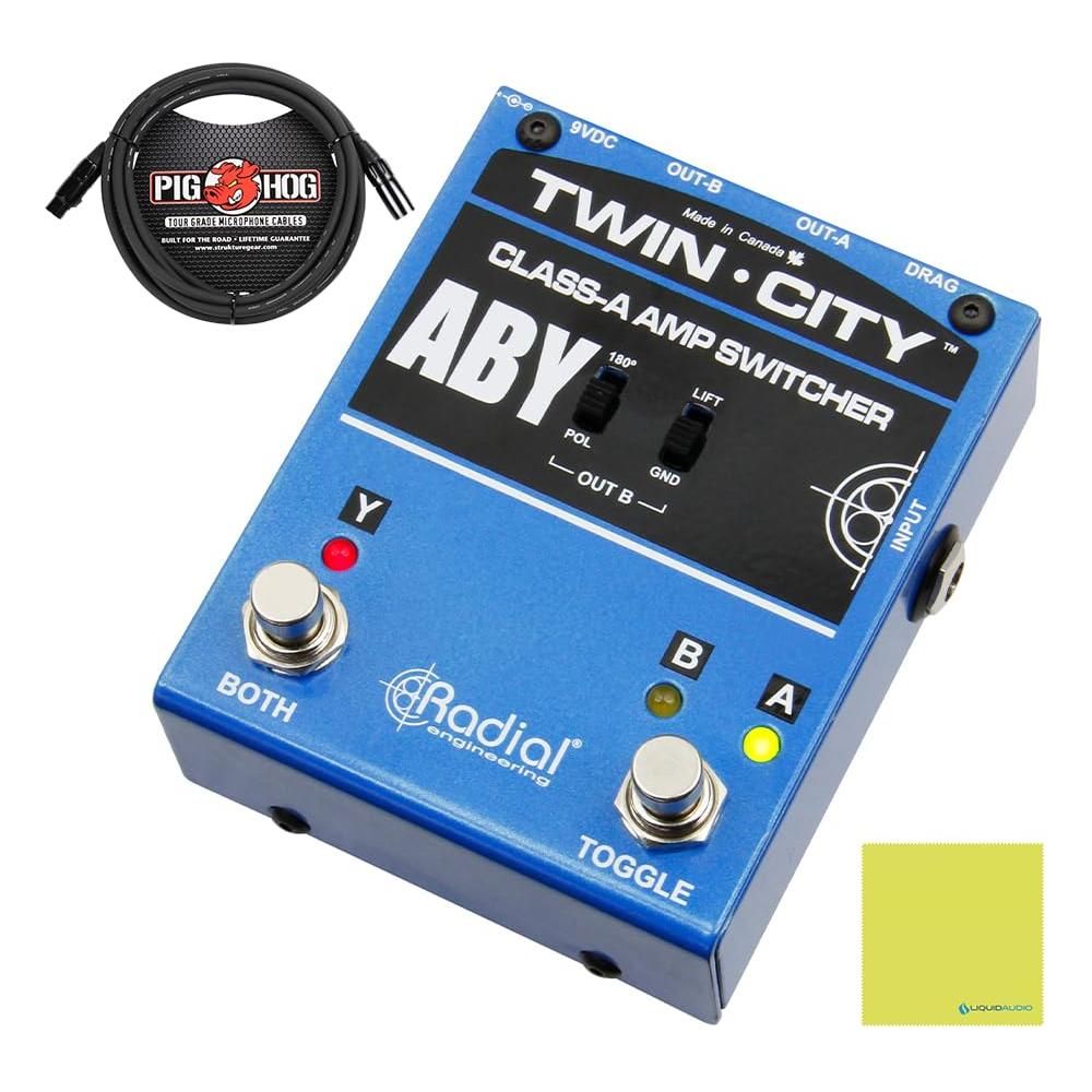 Radial Twin-City Active ABY Amp Switcher Bundle w/Pig Hog Mic Cable and Liquid Audio Polishing Cloth