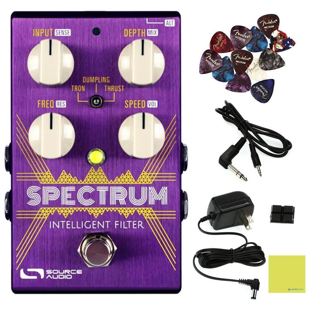 Source Audio SA248 Spectrum Intelligent Filter Pedal Bundle w/Instrument Cable, Power Supply, 12x Fender Picks and Liquid Audio Polishing Cloth