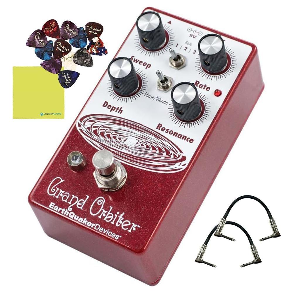 EarthQuaker Devices Grand Orbiter®Phase Machine Bundle w/2x Strukture S6P48 Woven Right Angle Patch Cables, 12x Guitar Picks and Liquid Audio Polishing Cloth