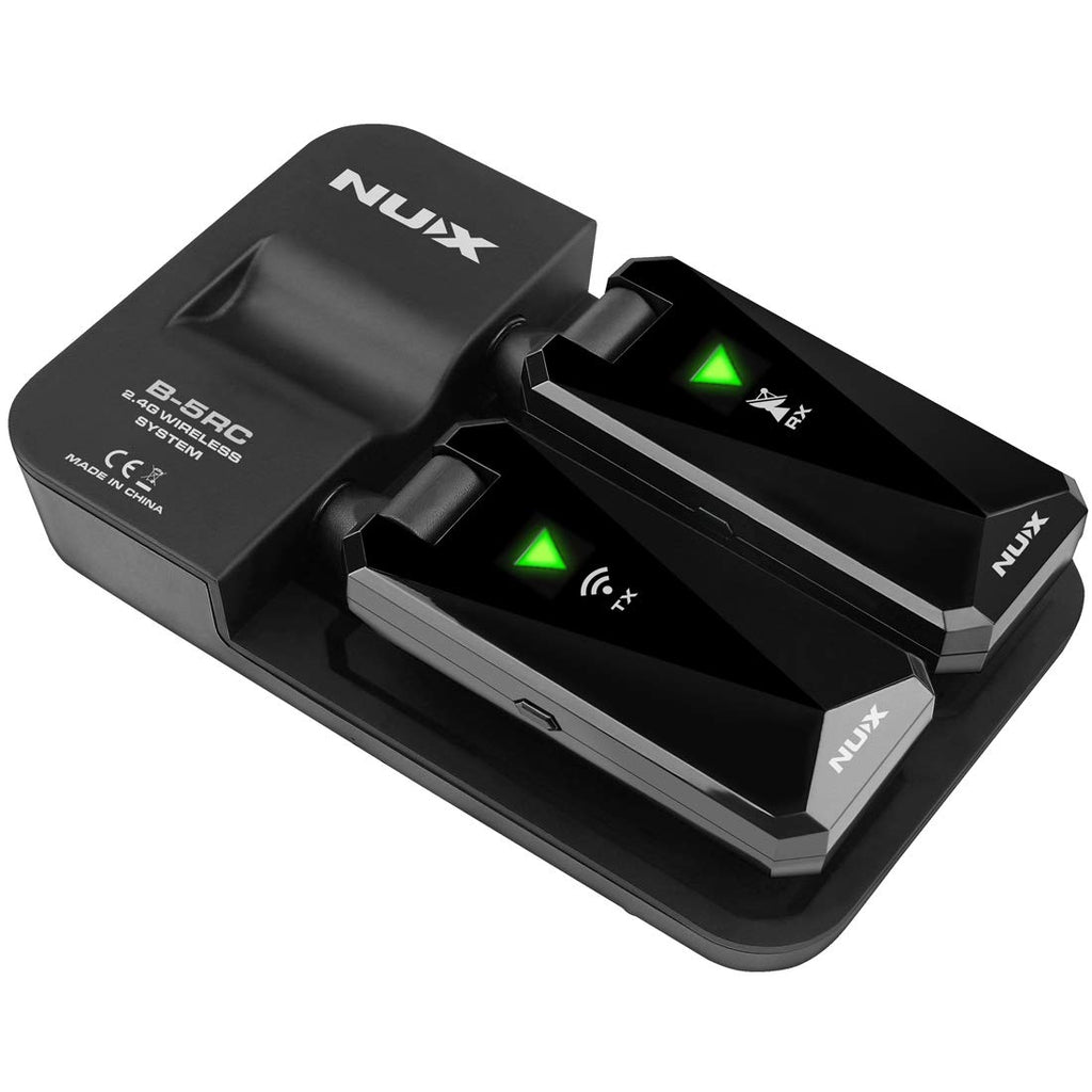 NUX B-5RC Wireless Guitar System for Most of Types of Guitar with Active or Passive Pickup, Charging Case Included,Auto Match,Mute Function,Guitar Wireless Transmitter and Receiver, 2.4GHz (Black-N)