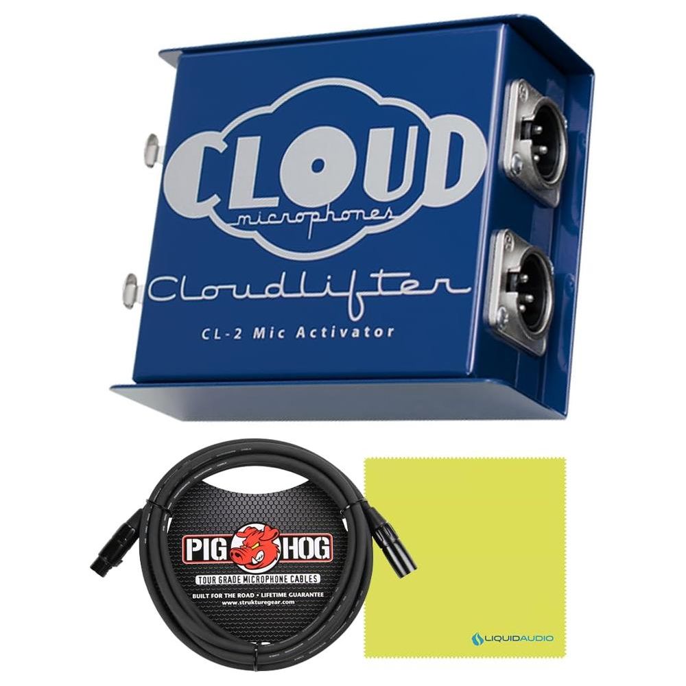 Cloud CL-2 Cloudlifter 2-Channel Mic Activator Bundle w/Pig Hog 15' 8MM Mic Cable & Liquid Audio Polishing Cloth Ultra-Clean Mic Preamp Gain