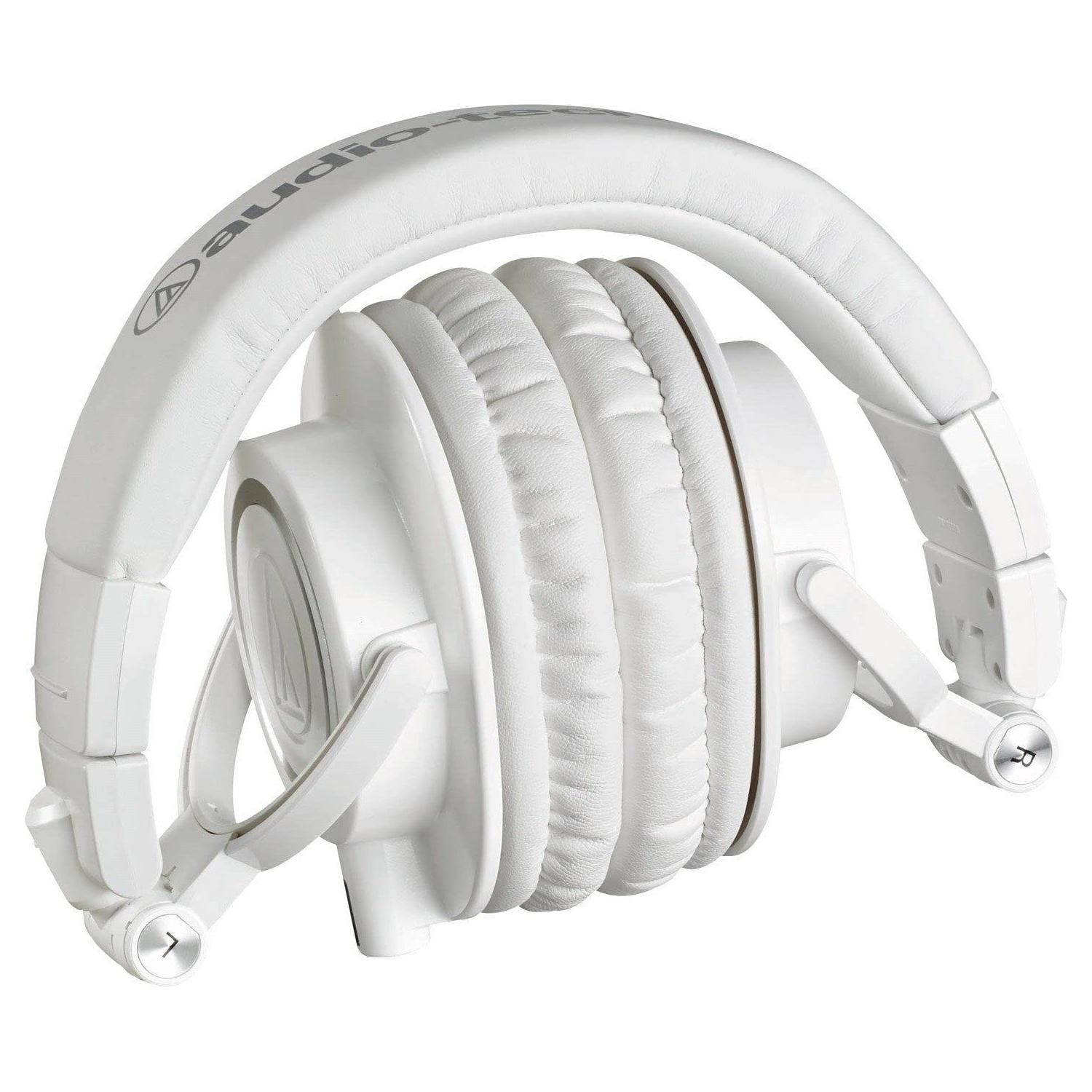 Audio Technica Professional Studio Monitor Headphones White Bundle w/Pig hog 25 Extension Cable & Liquid Audio Polishing Cloth with Detachable Cable