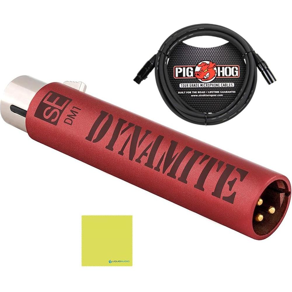 sE Electronics DM1 Dynamite Ultra-slim Active Inline Preamp Bundle w/Pig Hog PHM10 8mm Mic Cable and Liquid Audio Polishing Cloth