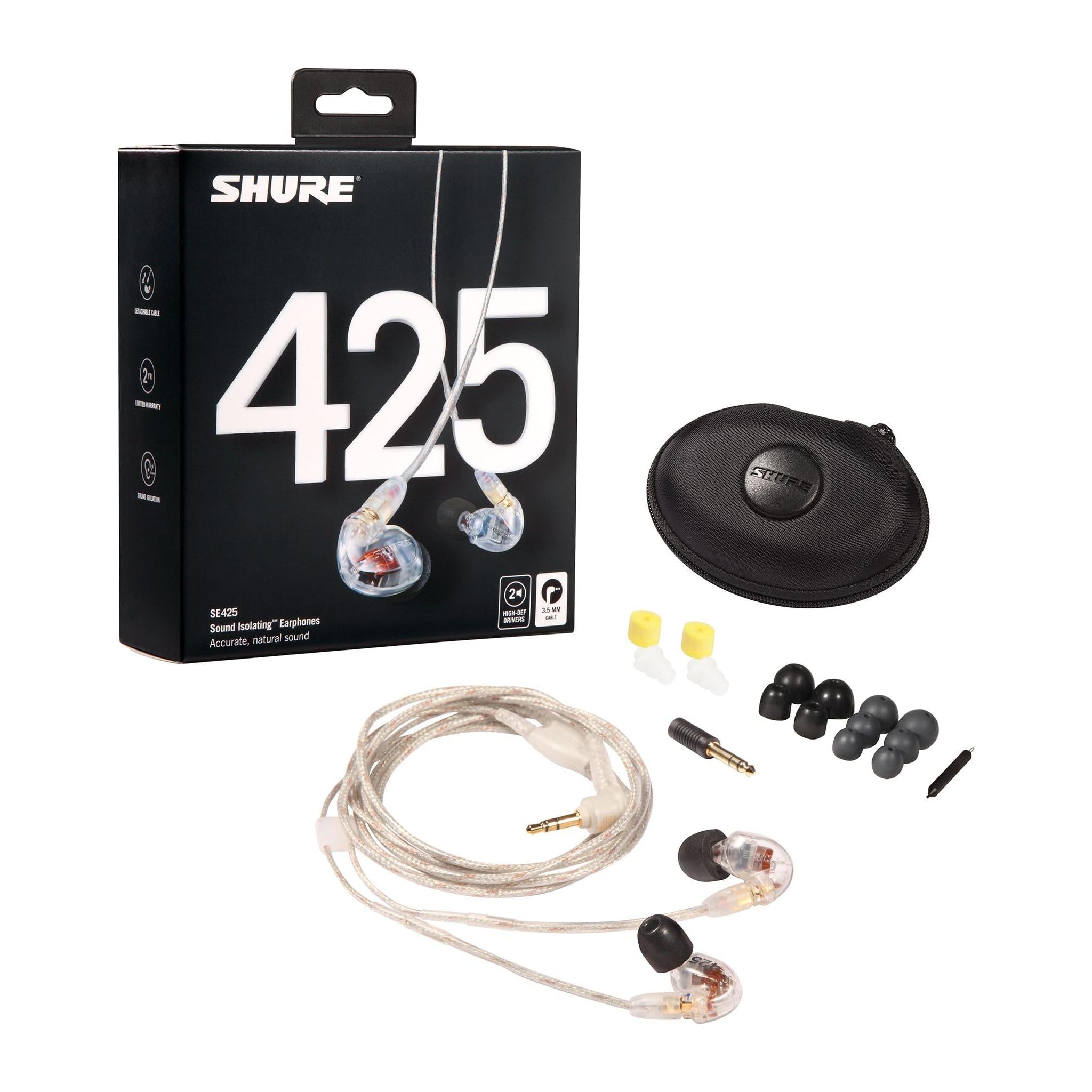 Shure SE425 PRO Wired Earbuds - Professional Sound Isolating Earphones with Dual High Definition MicroDrivers, Secure Fit in Ear Monitor, Plus Carrying Case & Fit Kit - Silver (SE425-V)