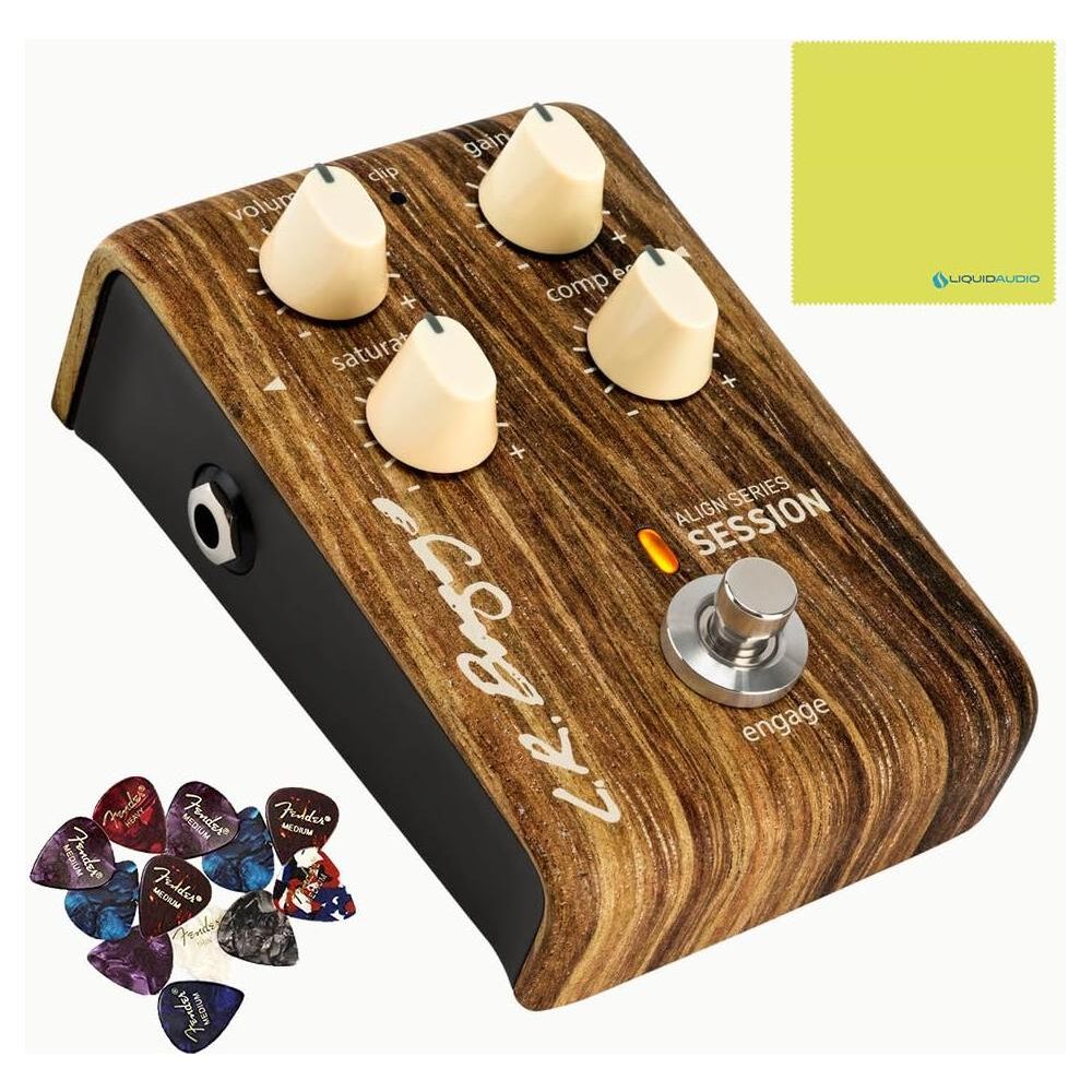 LR Baggs Align Session Acoustic Pedal Featuring Saturation and Compression Bundle w/ 12x Fender Picks and Liquid Audio Polishing Cloth