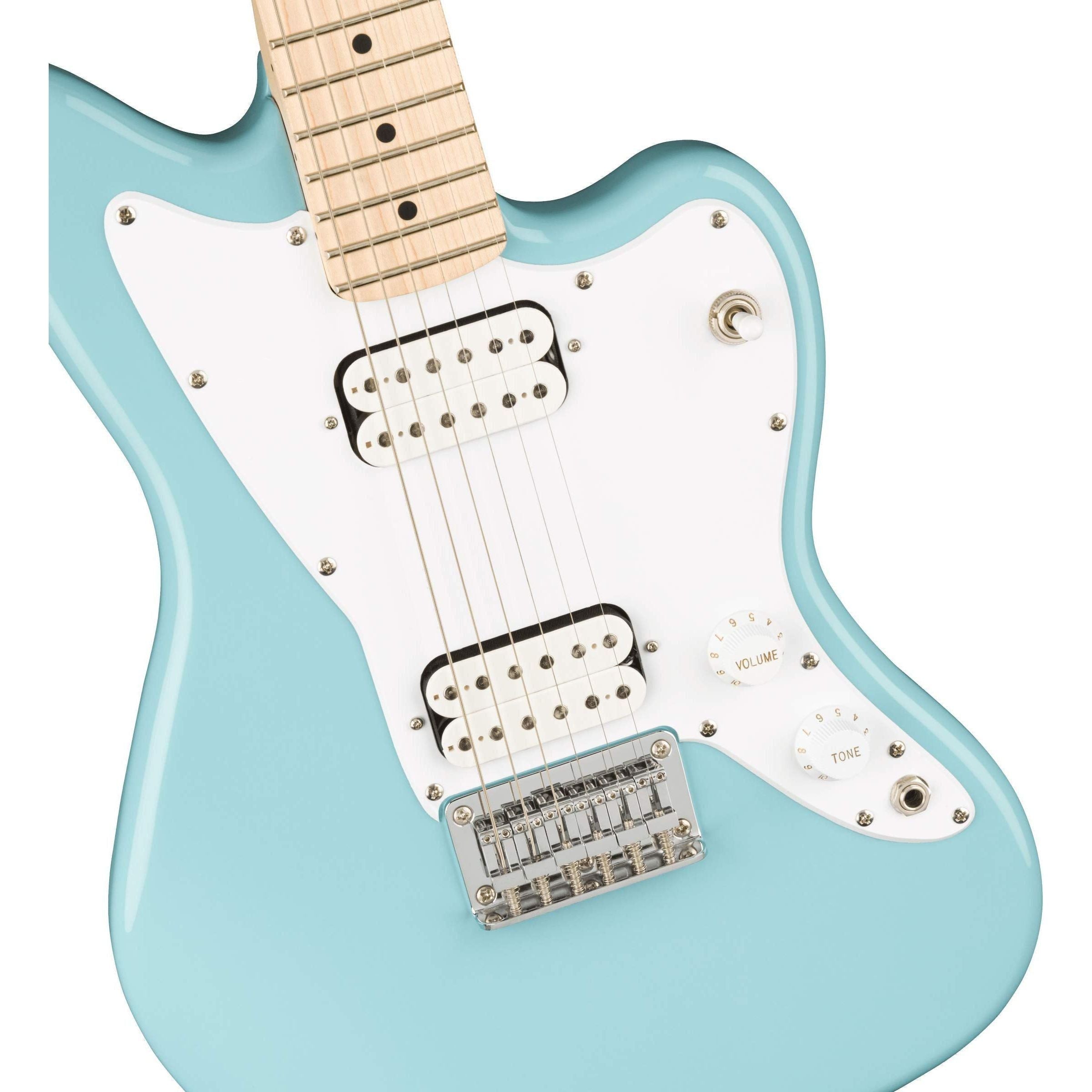 Squier Mini Jazzmaster Electric Guitar, Daphne Blue, Maple Fingerboard