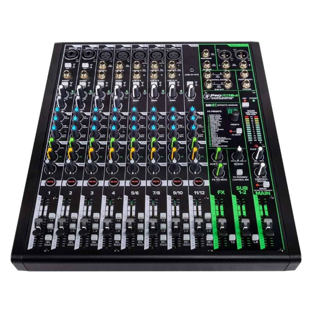 Mackie ProFX12v3 12-Channel Analog Mixer with USB Bundle w/ 2-Pack Pig Hog PHM15 Pig Hog 8mm Mic Cable, Power Cable and Liquid Audio Polishing Cloth