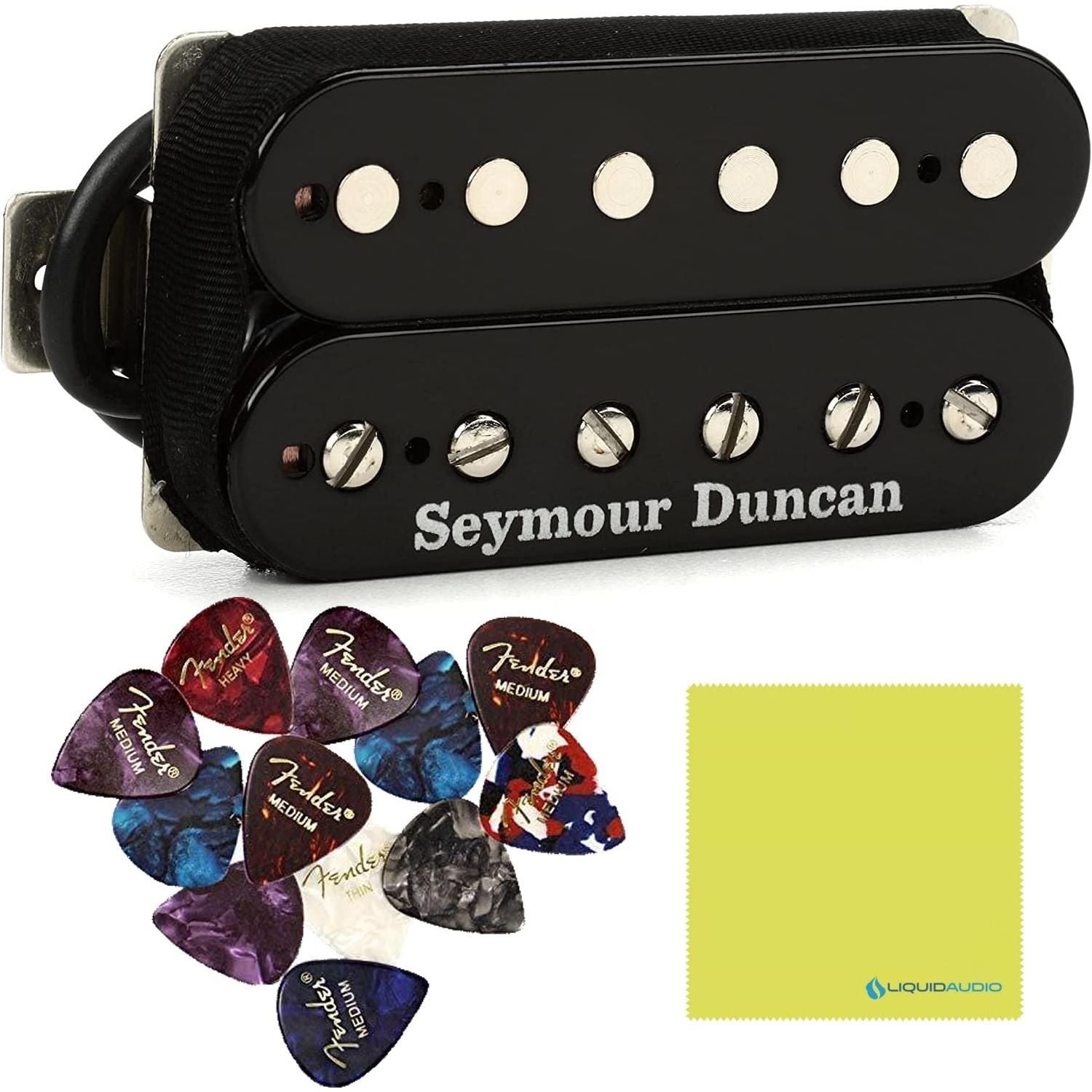 Seymour Duncan JB Model Versatile High Output Humbucker Black Pickup Bundle w/ 12x Guitar Picks, and Liquid Audio Polishing Cloth 11102-13-B