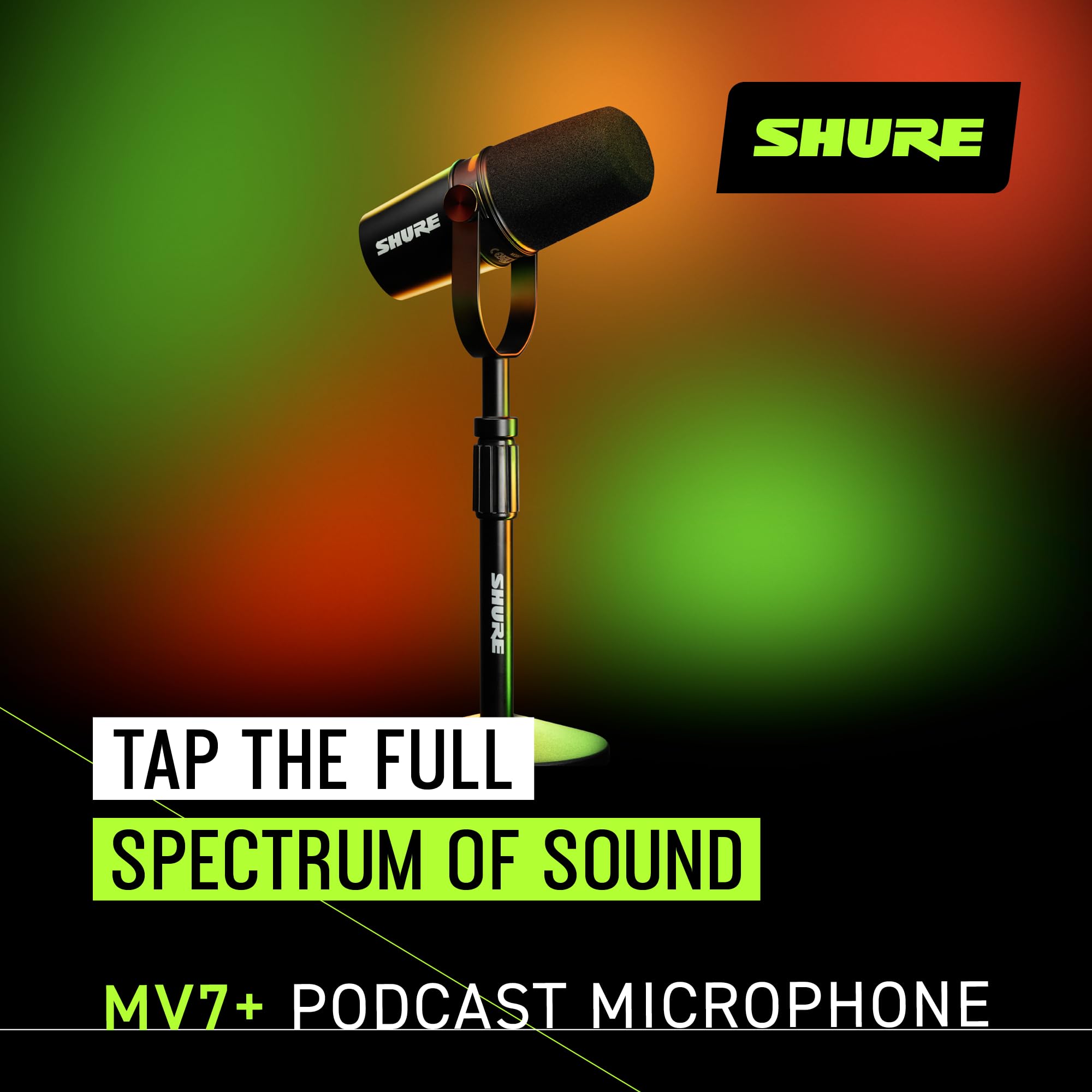 Shure MV7+ Podcast Microphone with Stand. Enhanced Audio