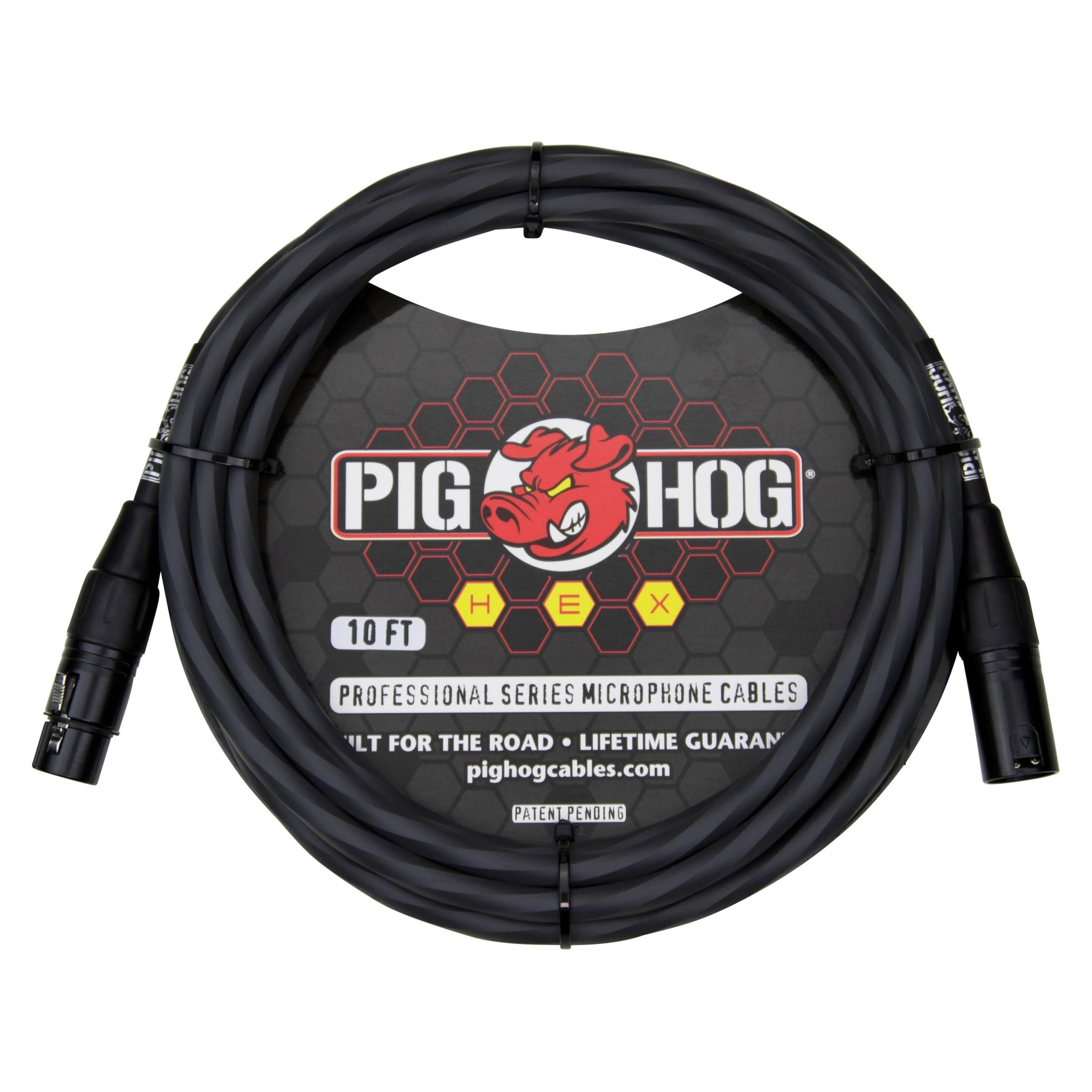 Pig Hog PHMH10GR Hex Series Microphone Cable 10-Feet Patent Pending 6 Sided Spiral Extrusion PVC Sleeve XLR - XLR connectors Grey