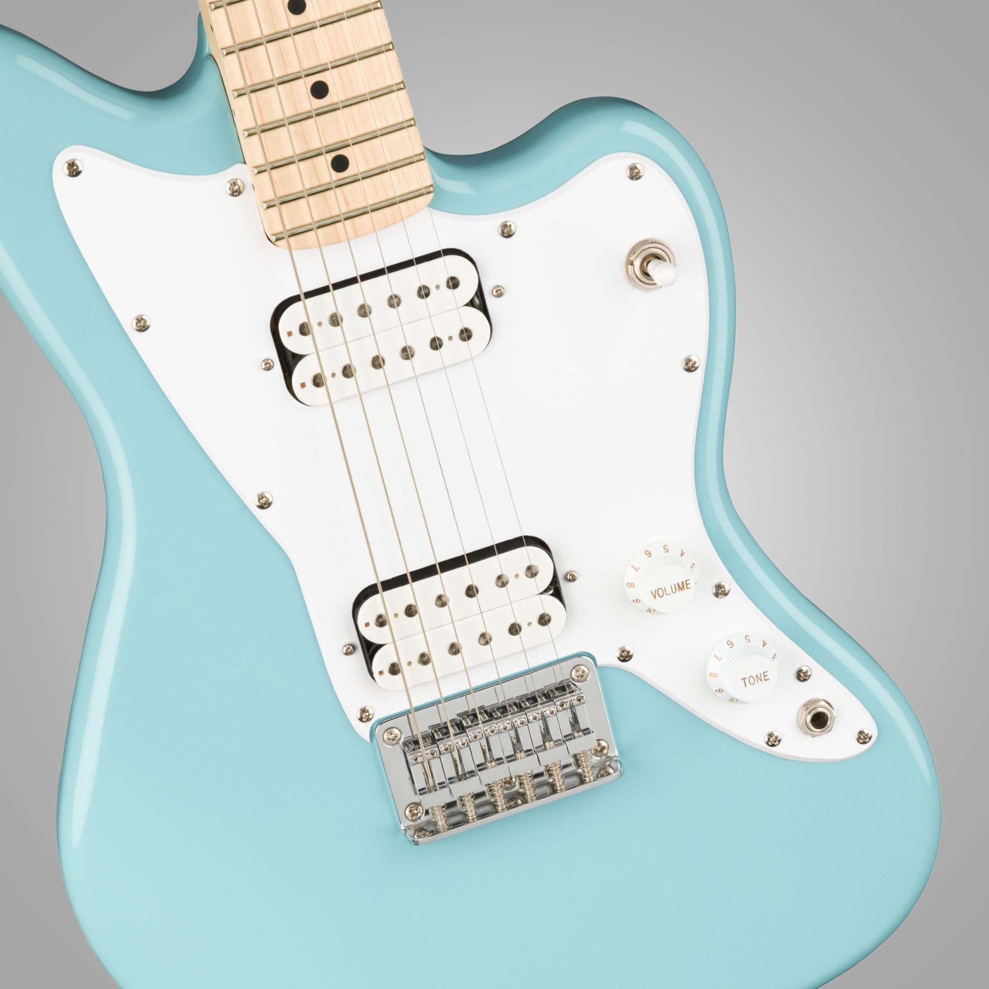 Squier Mini Jazzmaster® HH Electric Guitar, Maple Fingerboard, Daphne Blue - 0370125504 Bundle w/ 12-Pack Guitar Pick and Liquid Audio Polishing Cloth