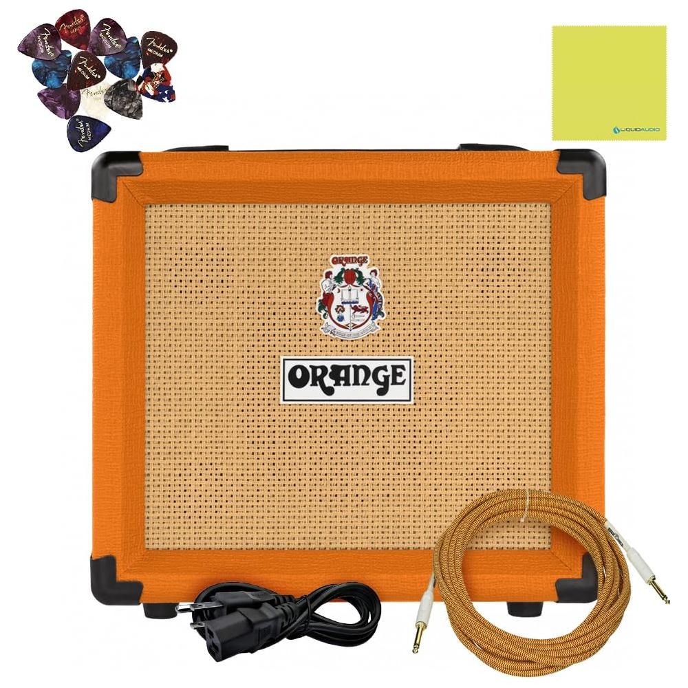 Orange Amps Crush 12-12W 1x6 Guitar Combo Amp Bundle w/Pig Hog 10' Orange Cream 2.0 Instrument Cable, Power Supply AC Adapter, 12x Picks & Polishing Cloth