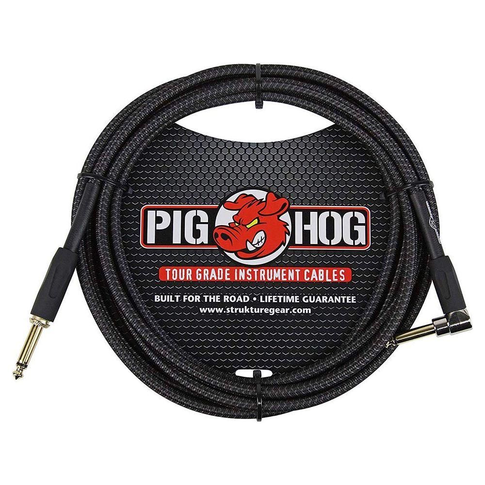 Pig Hog PC-H10BKR 1/4" Right-Angle to 1/4" Black Woven Guitar Instrument Cable, 10 Feet (3-Pack)