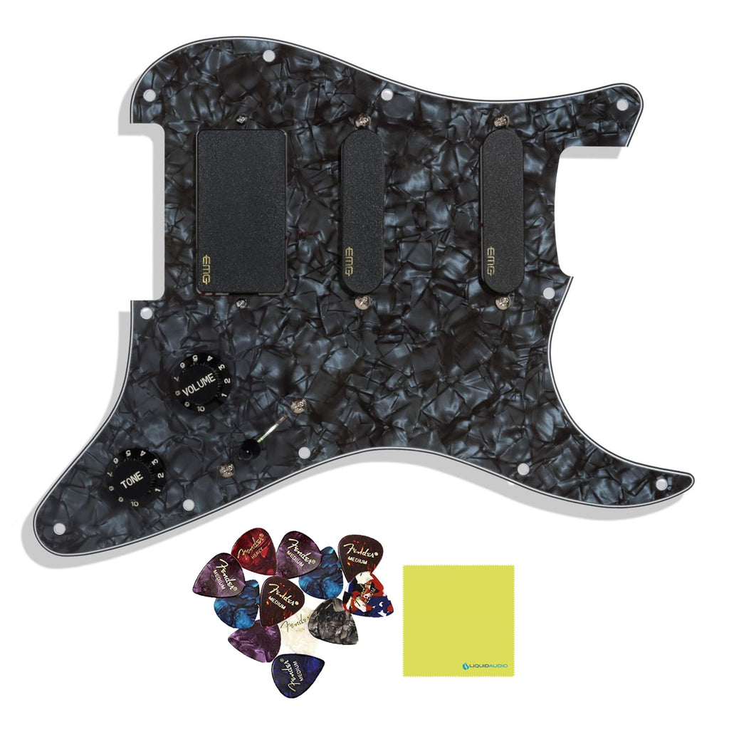 EMG SL20 Steve Lukather Signature Pre-wired Pickguard, Black Bundle w/ 12-Pack Guitar Pick and Liquid Audio Polishing Cloth