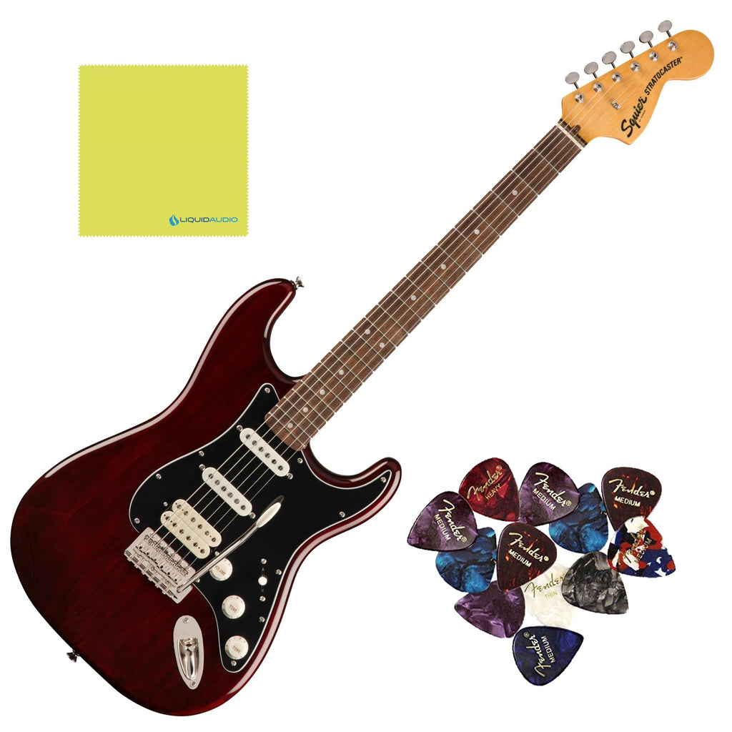 Squier Classic Vibe '70s Stratocaster, Indian Laurel Fingerboard, Walnut - 0374024592 Bundle w/ 12-Pack Guitar Pick and Liquid Audio Polishing Cloth