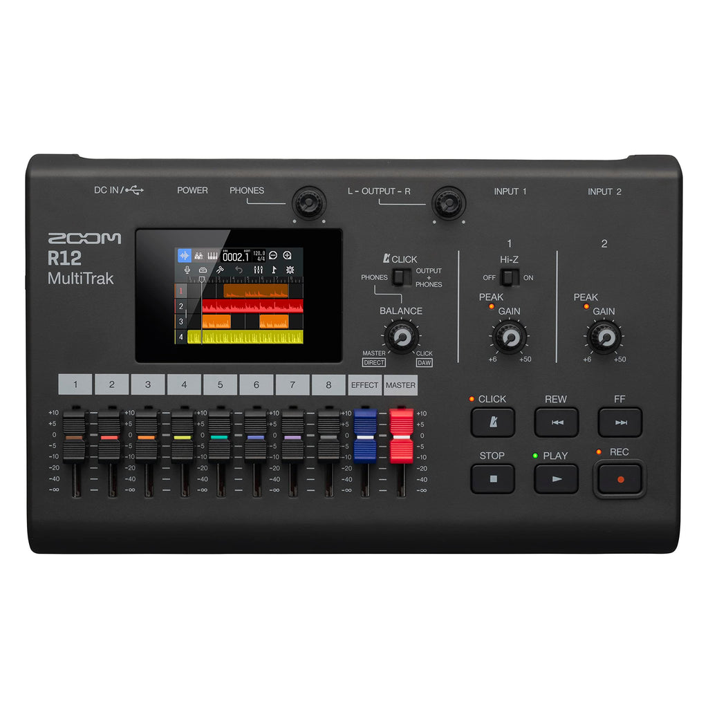 Zoom R12 Multi Track Portable Recorder, with Touchscreen, Onboard Editing, 8 Tracks, 2 Combo Inputs, Effects, Synth, Drum Loops, Battery Powered, and USB Audio Interface