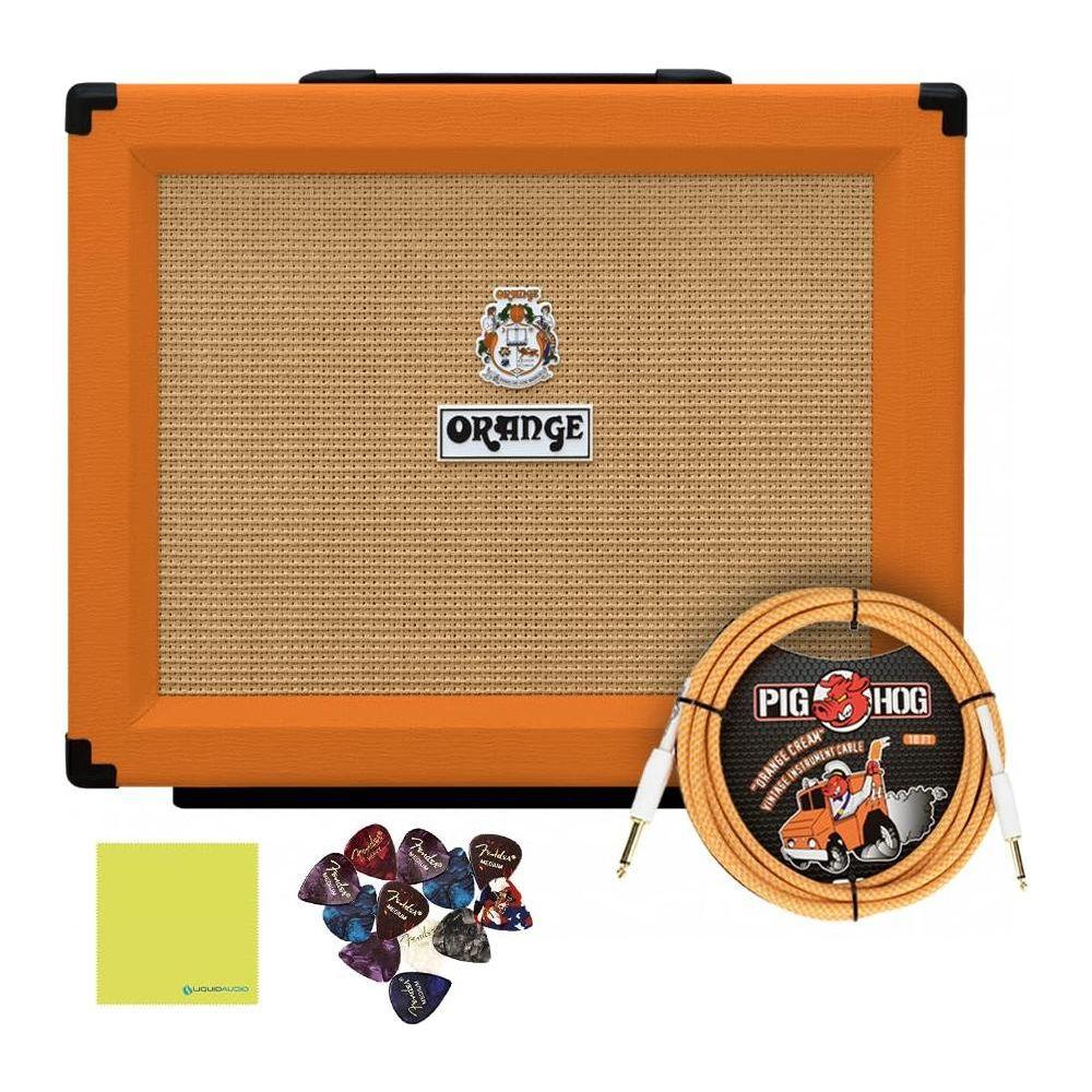 Orange PPC112C 60W Guitar Speaker Cabinet with 1x12" Celestion Vintage 30 Bundle w/Pig Hog "Orange Crème 2.0" Instrument Cable, 12-Pack Guitar Picks & Liquid Audio Polishing Cloth