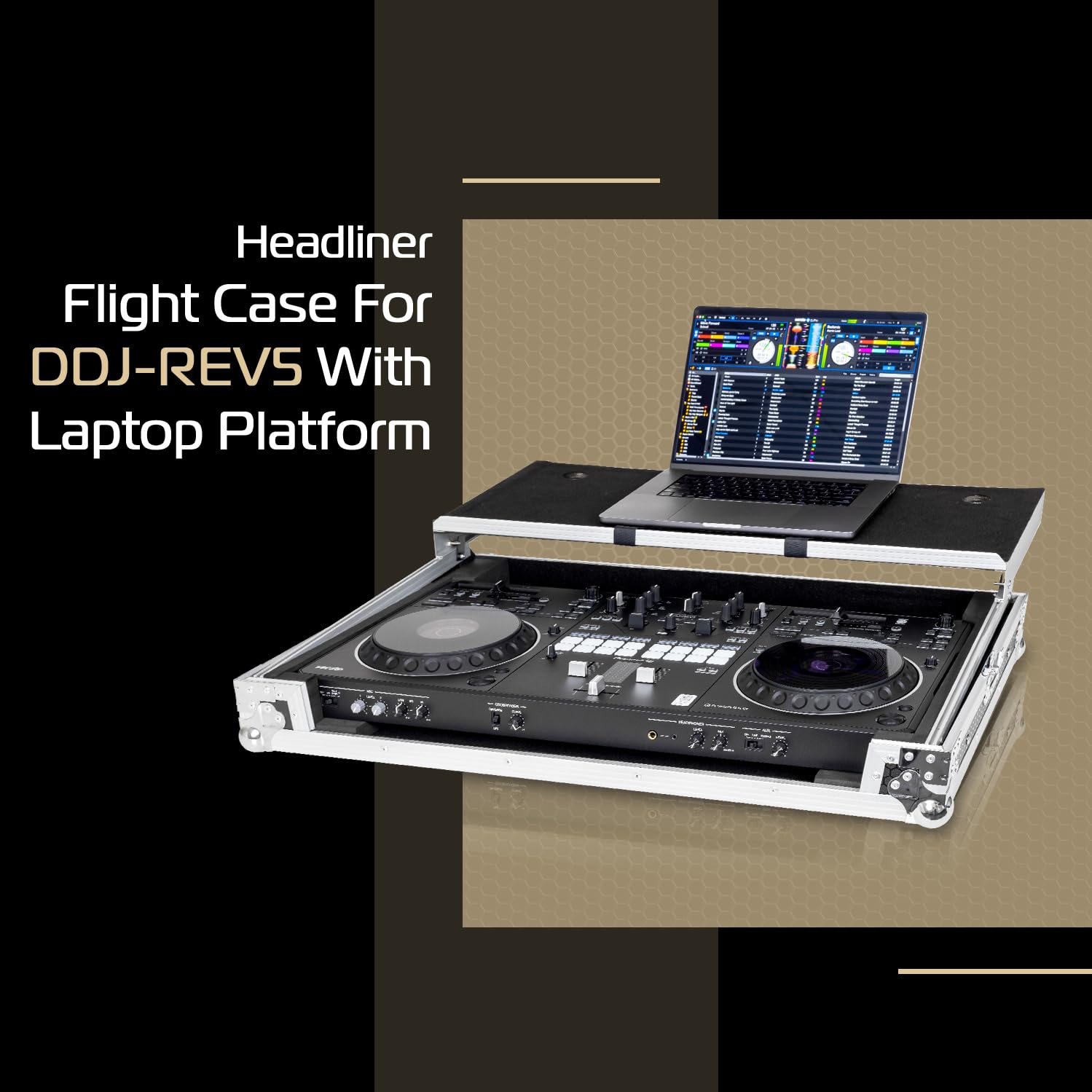 Headliner Flight Case Compatible with Pioneer DJ DDJ-REV5 Controller with Laptop Platform