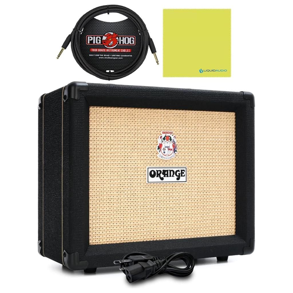 Orange Crush 20RT Black Guitar Combo Amplifier Bundle w/Pig Hog Black Woven Instrument Cable, Power Cable and Liquid Audio Polishing Cloth