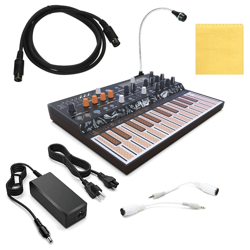 Arturia MICROFREAK Synthesizer Vocoder Keyboard BUNDLE with Arturia Gooseneck Mic, 6ft Pig Hog MIDI Cable, Power Adapter, 2X MIDI Adapters & Polishing Cloth - Analog Synth, Synthesizer & Workstation Keyboards