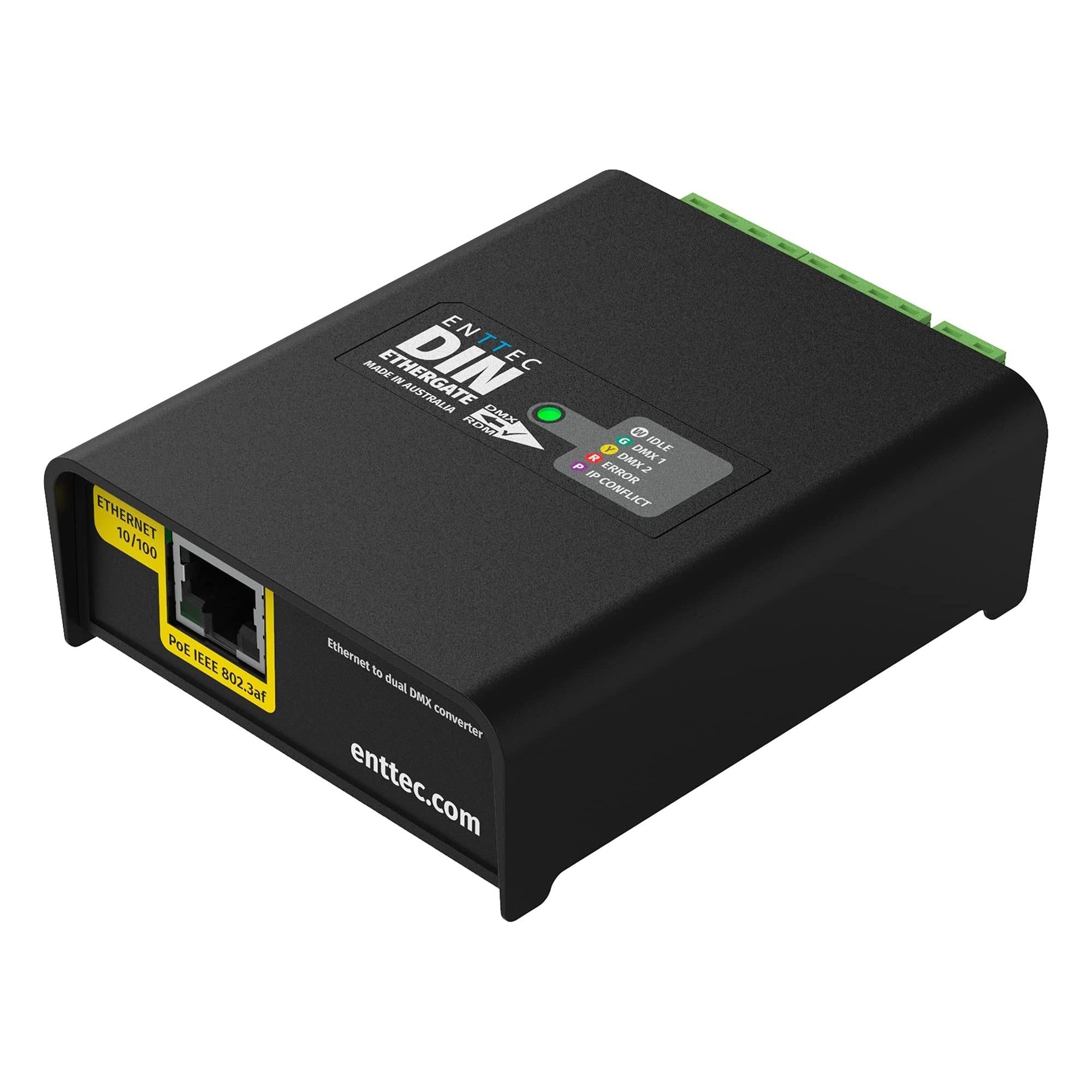 ENTTEC DIN Ethergate POE 71030 2 Universe Ethernet to Dual DMX RDM Converter, Black