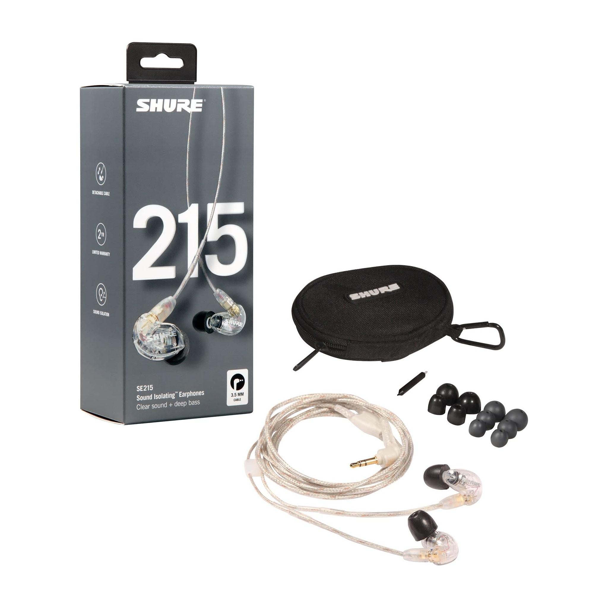 Shure SE215 PRO Wired Earbuds - Professional Sound Isolating Earphones, Clear Sound & Deep Bass, Single Dynamic MicroDriver, Secure Fit in Ear Monitor, Plus Carrying Case & Fit Kit - Clear (SE215-CL)