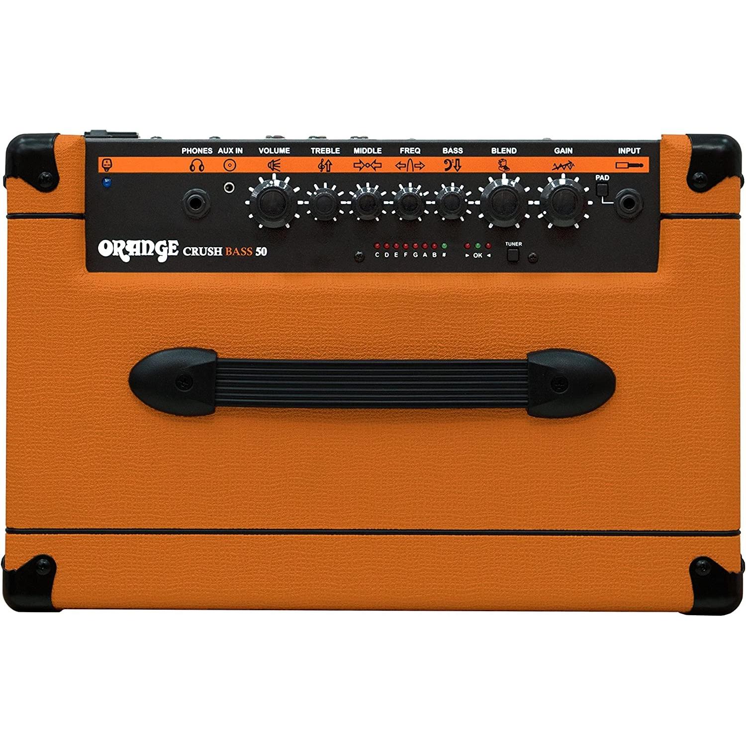 Orange Crush Bass 50-1x12 50-Watt Bass Combo Bundle w/Pig Hog 10' Instrument Cable, Power, 12x Guitar Picks, AC Adapter & Liquid Audio Polishing Cloth