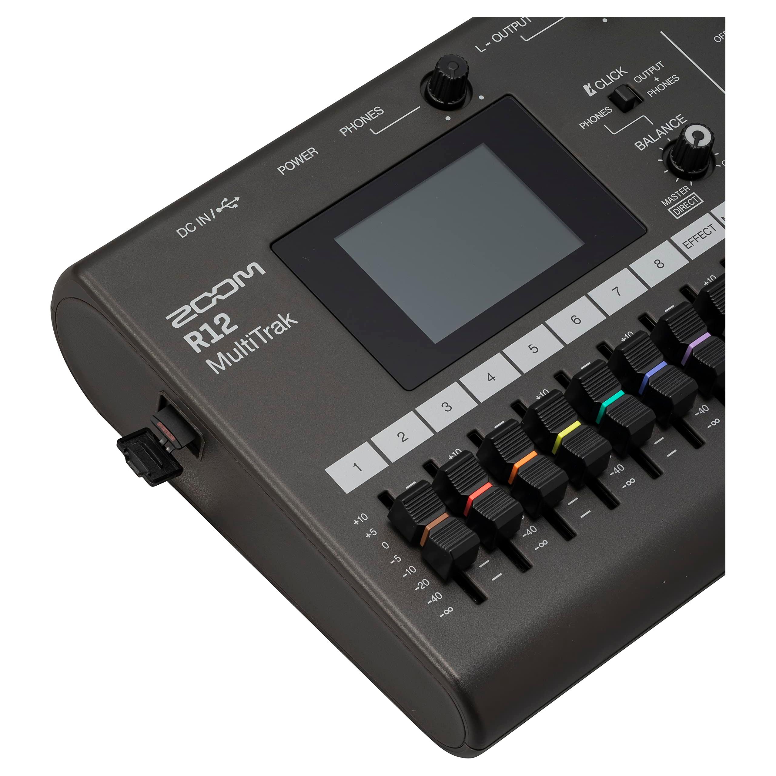 Zoom R12 Multi Track Portable Recorder, with Touchscreen, Onboard Editing, 8 Tracks, 2 Combo Inputs, Effects, Synth, Drum Loops, Battery Powered, and USB Audio Interface