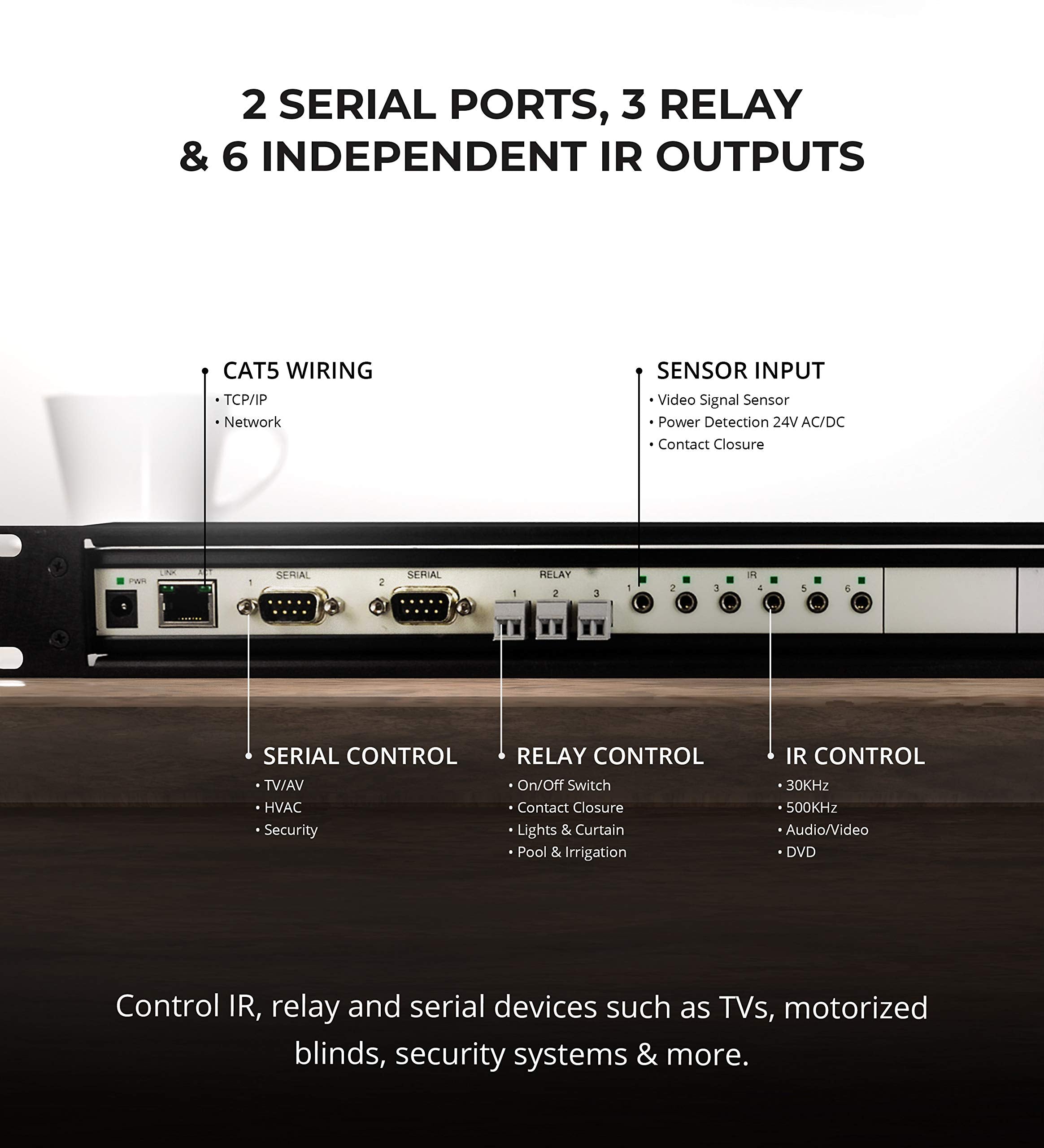 Global Caché GC-100-18R Network Adapter with 18-Inch Rack Mount Kit - Connects RS232 Serial, Relay, Infrared Devices and Smart Sensors to a Wired Ethernet