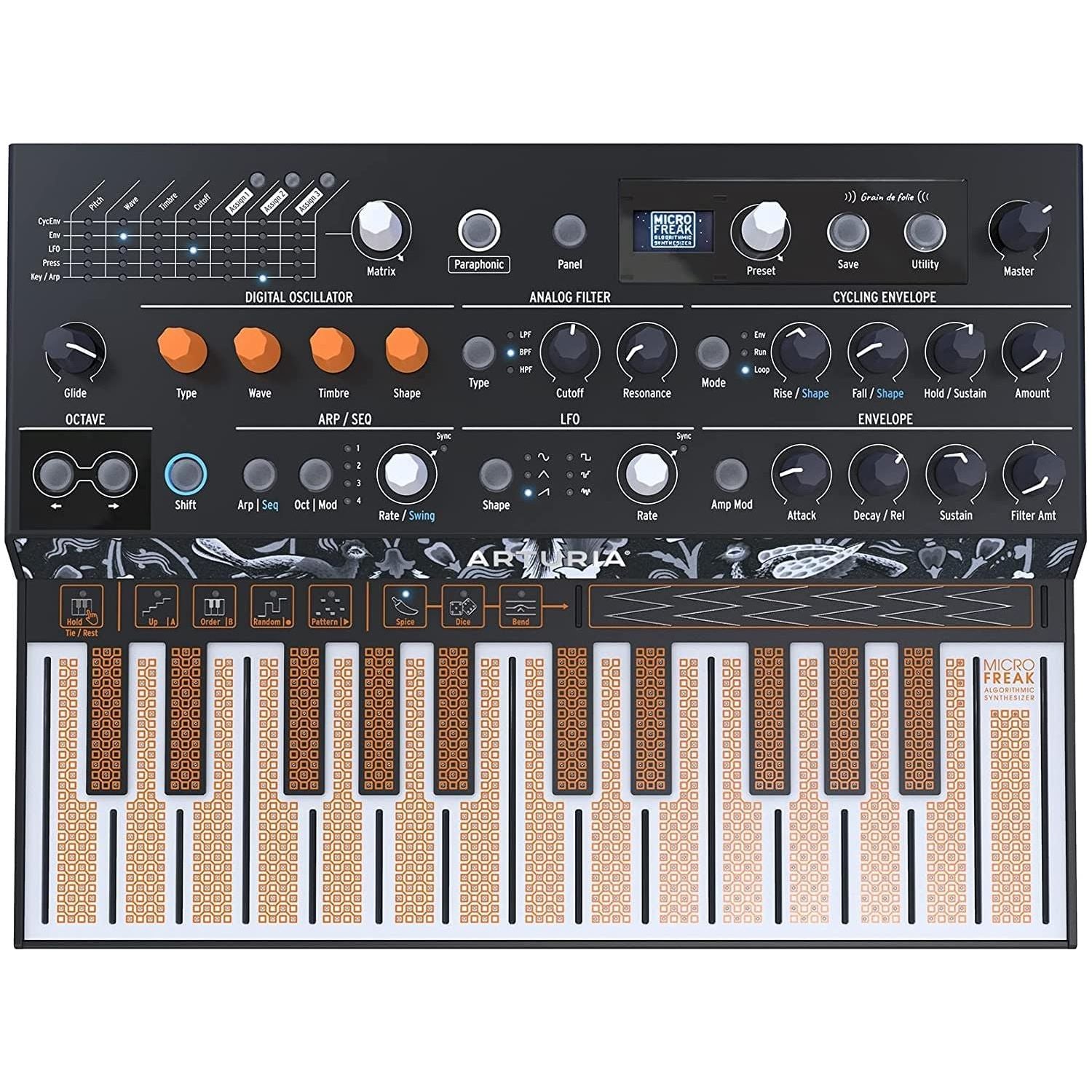 Arturia MICROFREAK Synthesizer Vocoder Keyboard BUNDLE with Arturia Gooseneck Mic, 6ft Pig Hog MIDI Cable, Power Adapter, 2X MIDI Adapters & Polishing Cloth - Analog Synth, Synthesizer & Workstation Keyboards