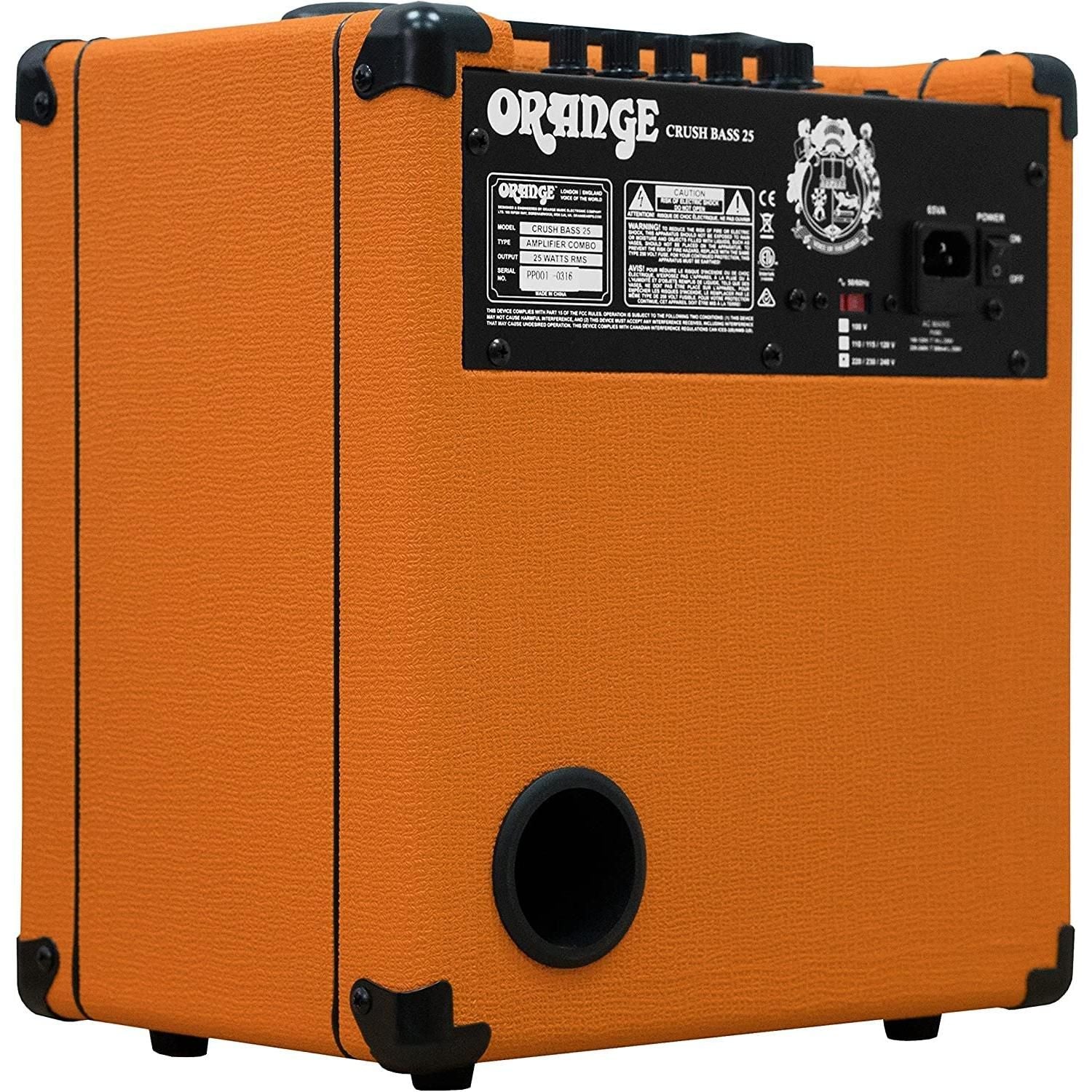 Orange Crush Bass 25 Guitar Combo Amp Bundle with 10ft Orange Woven Instrument Cable and Liquid Audio Polishing Cloth 1x8” 25 Watts, 3 Band EQ & Integrated Chromatic Tuner