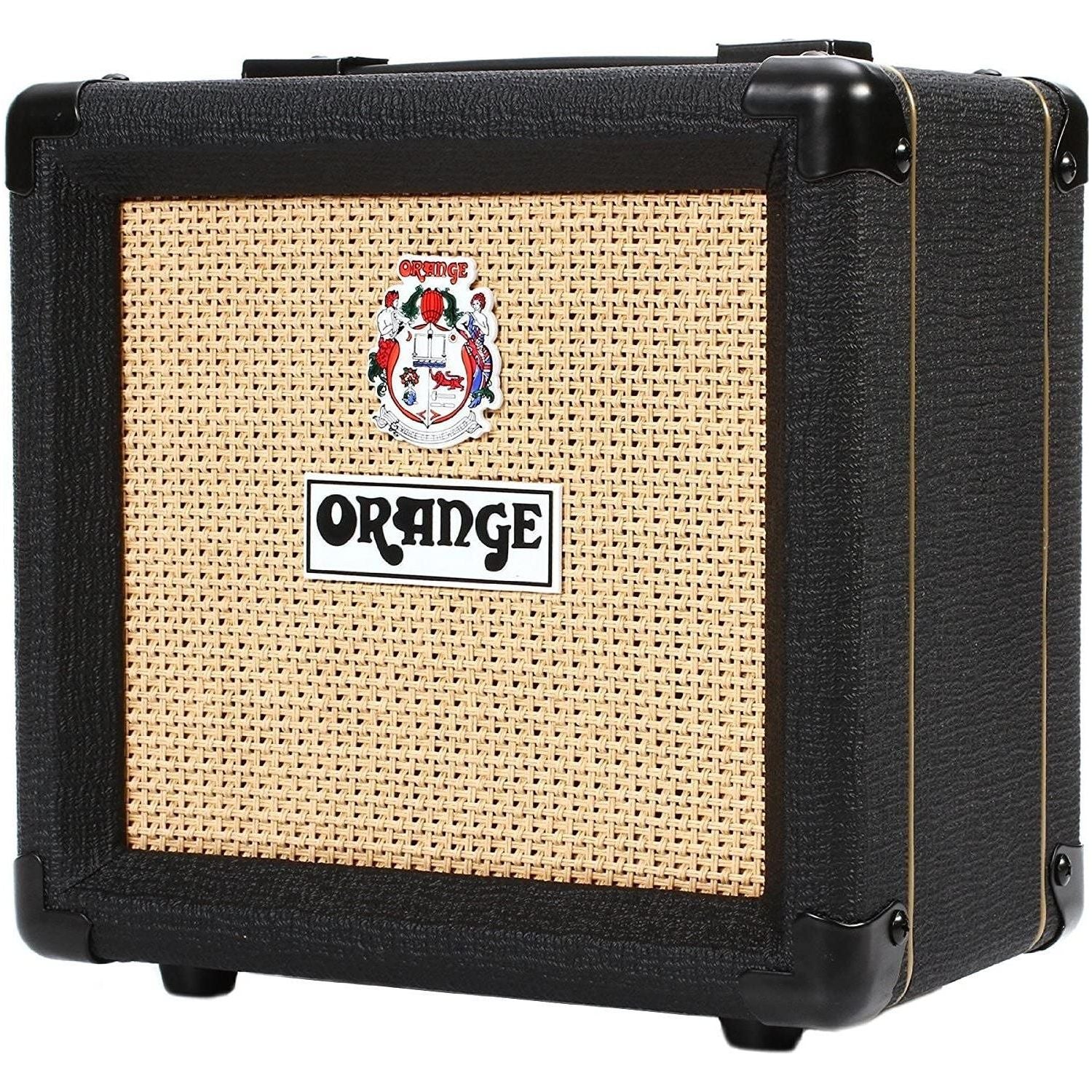 Orange Amp Micro Dark Terror MD20 Hybrid Amp Head Mini Stack Combo Bundle with PPC108 1x8 in Black Speaker Cabinet, Pig Hog Woven Guitar Cable 10ft, Speaker Cable and Liquid Audio Polishing Cloth