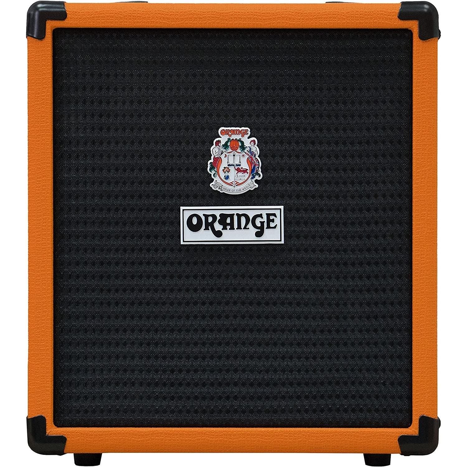 Orange Crush Bass 25 Guitar Combo Amp Bundle with 10ft Orange Woven Instrument Cable and Liquid Audio Polishing Cloth 1x8” 25 Watts, 3 Band EQ & Integrated Chromatic Tuner