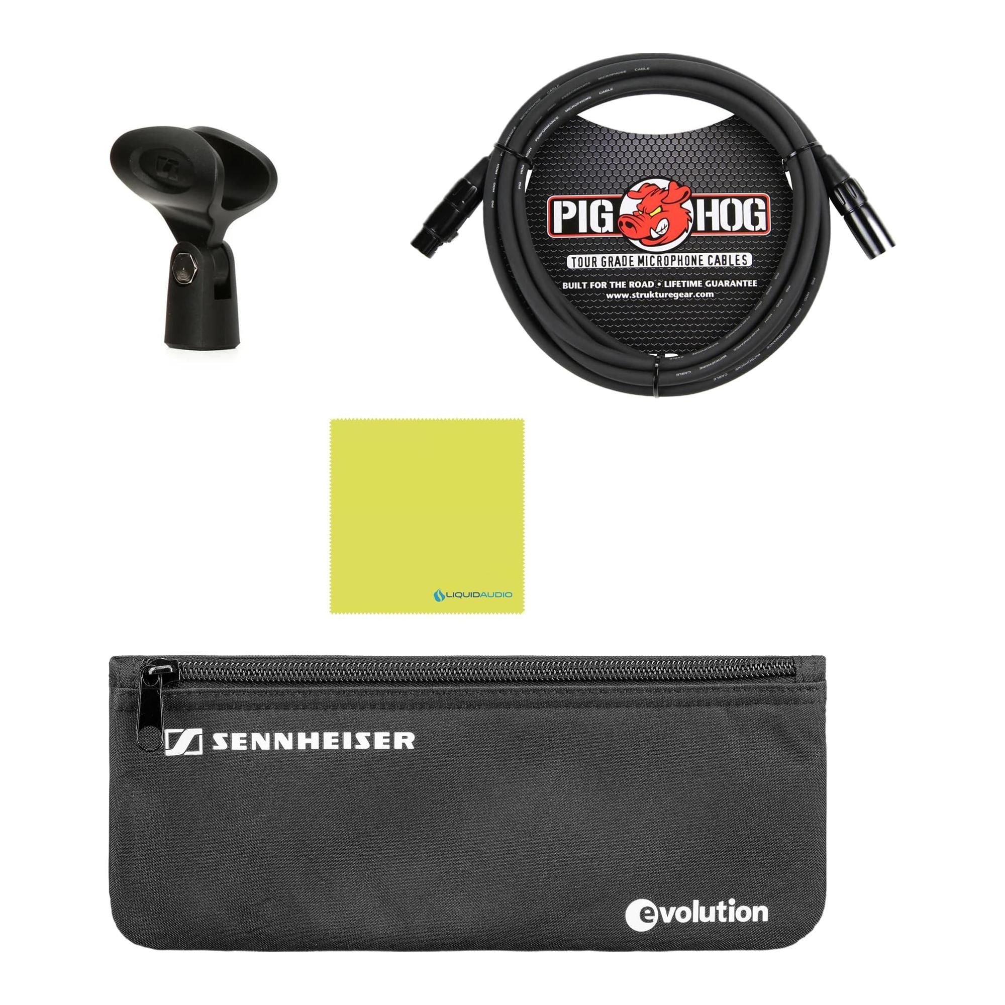 Liquid Audio Sennheiser E825-S Cardioid Dynamic Vocal Microphone Bundle w/Pig Hog PHM10 8mm Mic Cable Polishing Cloth