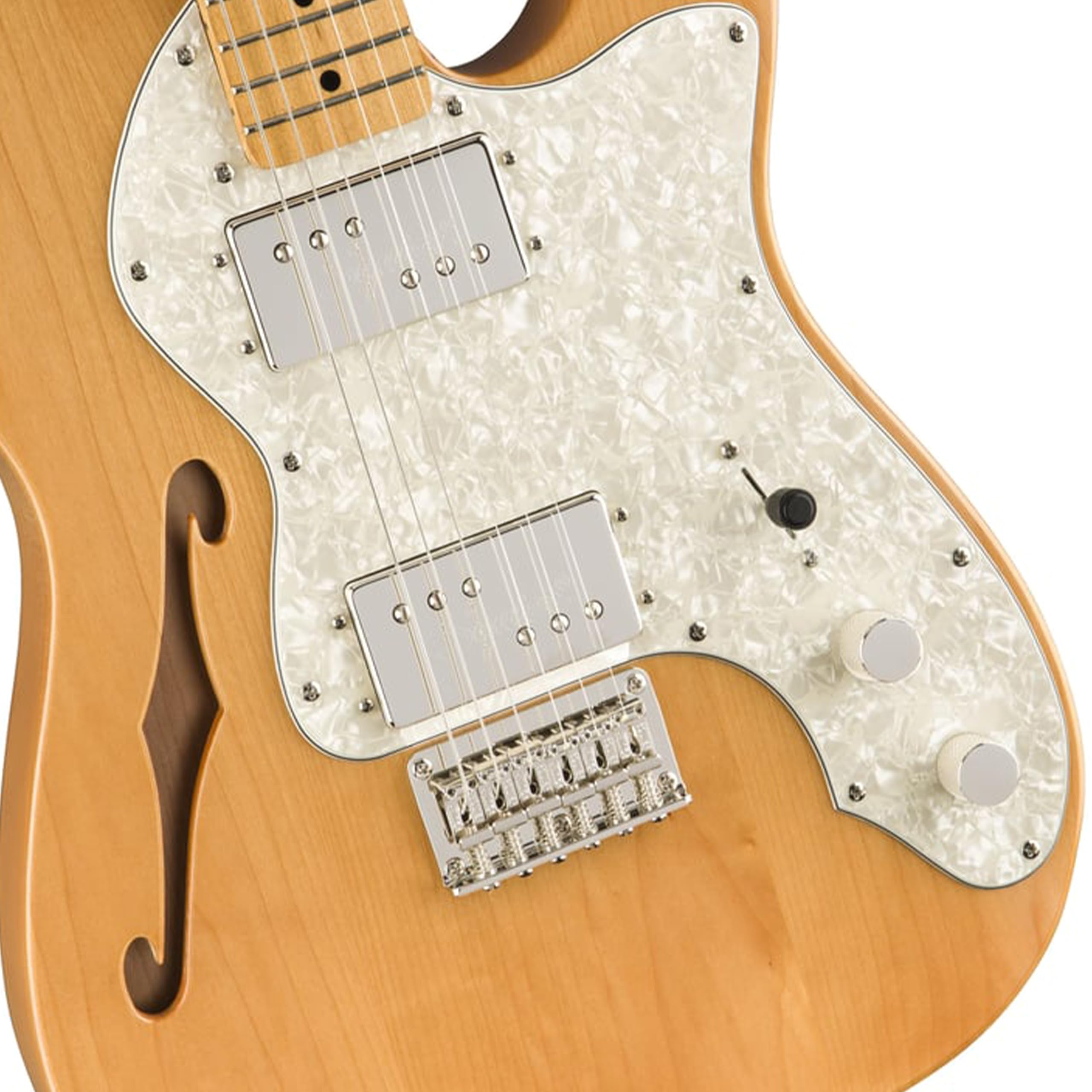 Squier Classic Vibe '70s Telecaster Thinline®, Maple Fingerboard, Natural - 0374070521 Bundle w/ 12-Pack Guitar Pick and Liquid Audio Polishing Cloth