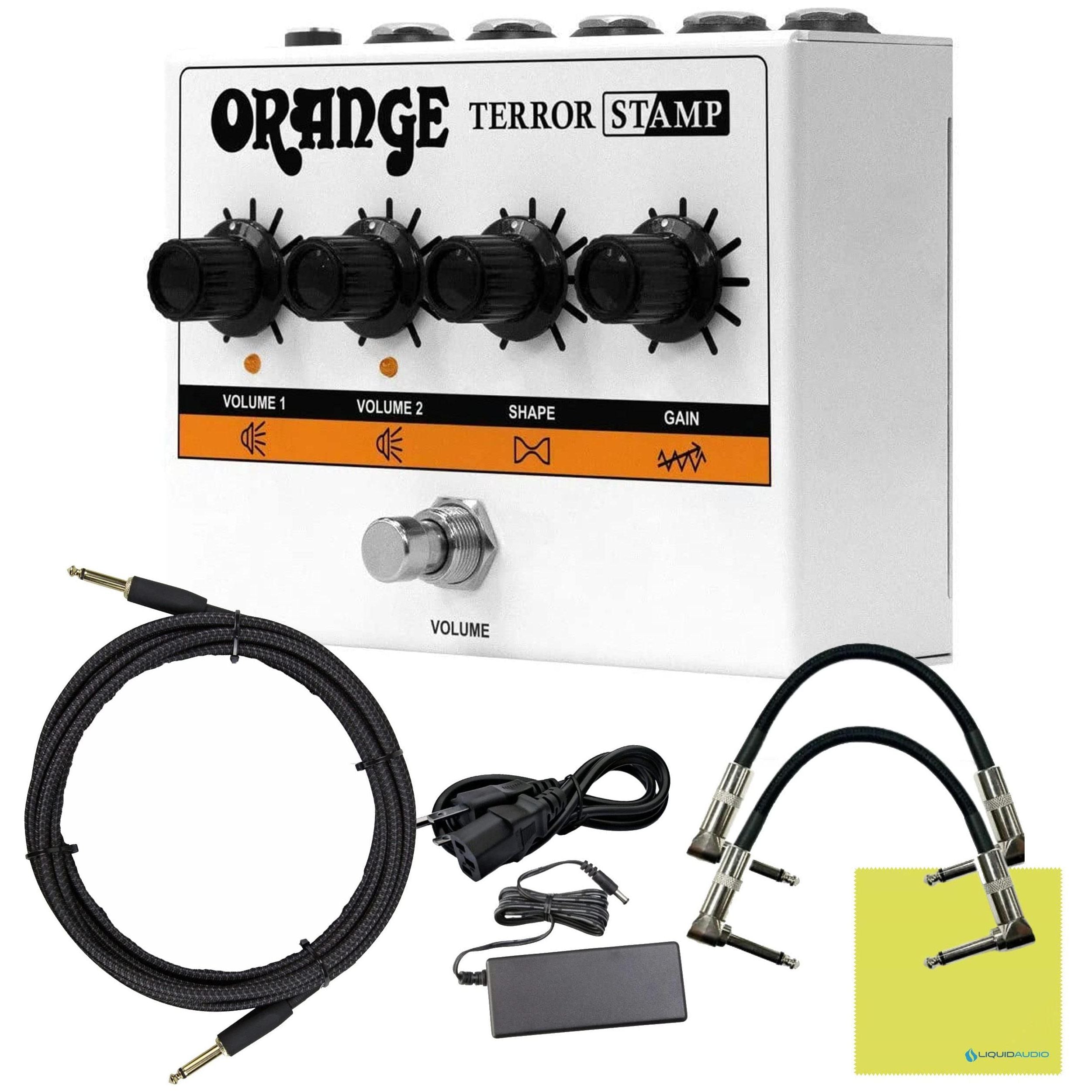 Orange Amps Terror Stamp 20W Hybrid Valve Solid State Guitar Amp Bundle w/Pig Hog Woven Instrument Cable, 2 x Pedal Patch Cables, Power Supply and Liquid Audio Polishing Cloth (6 Items)