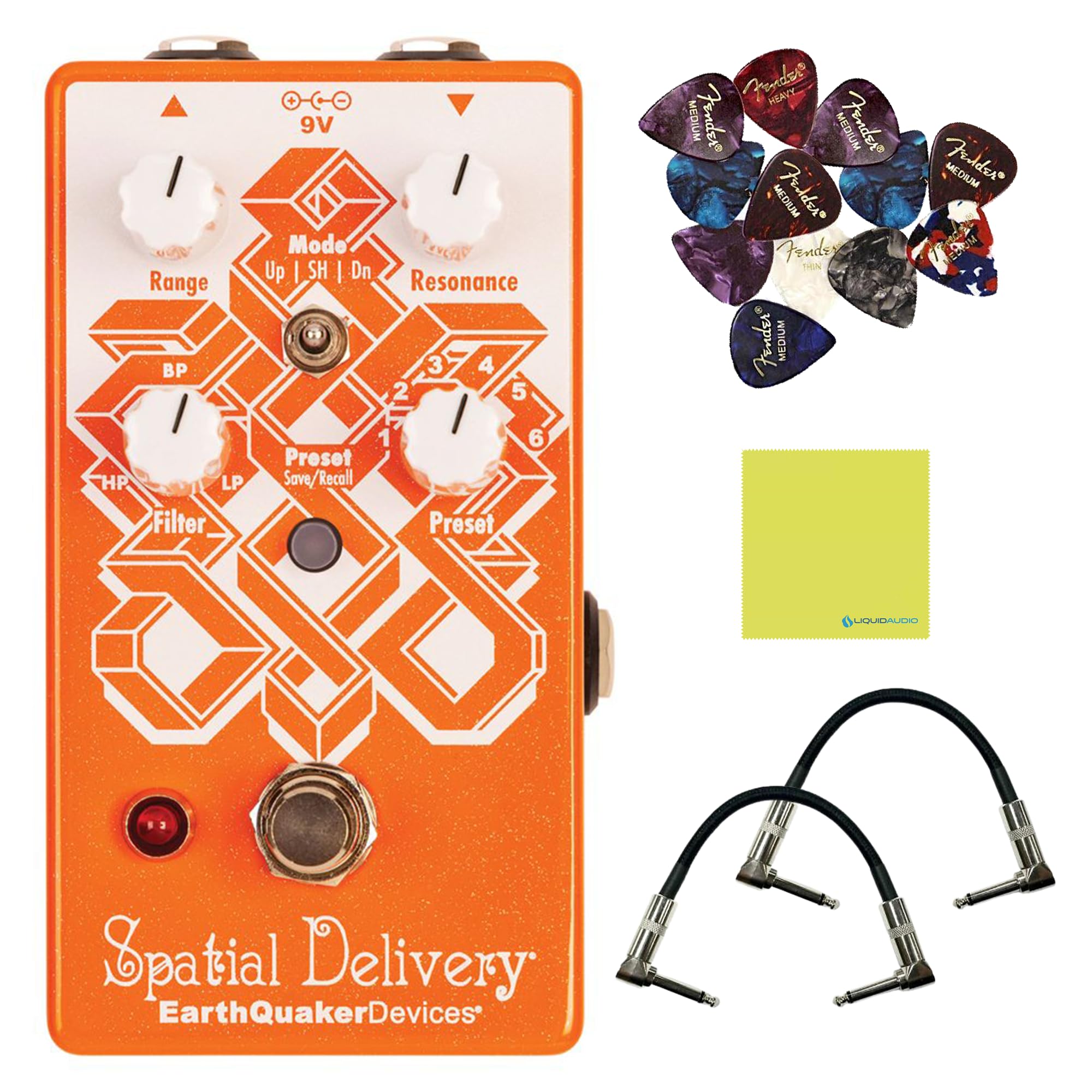 EarthQuaker Devices Spatial Delivery® Envelope Filter with Sample & Hold Bundle w/2x Strukture S6P48 Woven Right Angle Patch Cables, 12x Guitar Picks and Liquid Audio Polishing Cloth