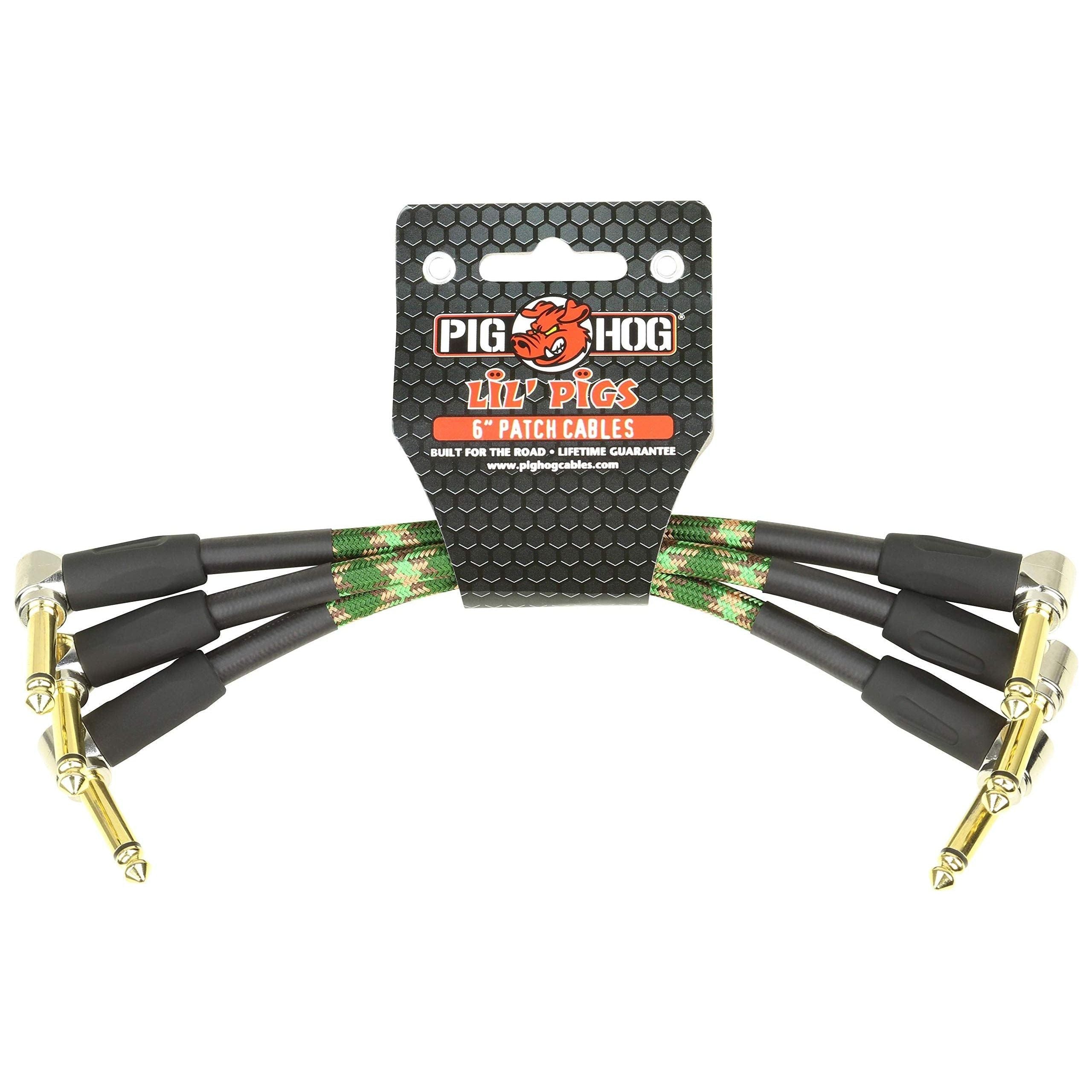 Pig Hog PHLIL6CF Lil' Pigs Right-Angle 1/4" Vintage Camoflauge Instrument Patch Cables, 6" (3 Pack)