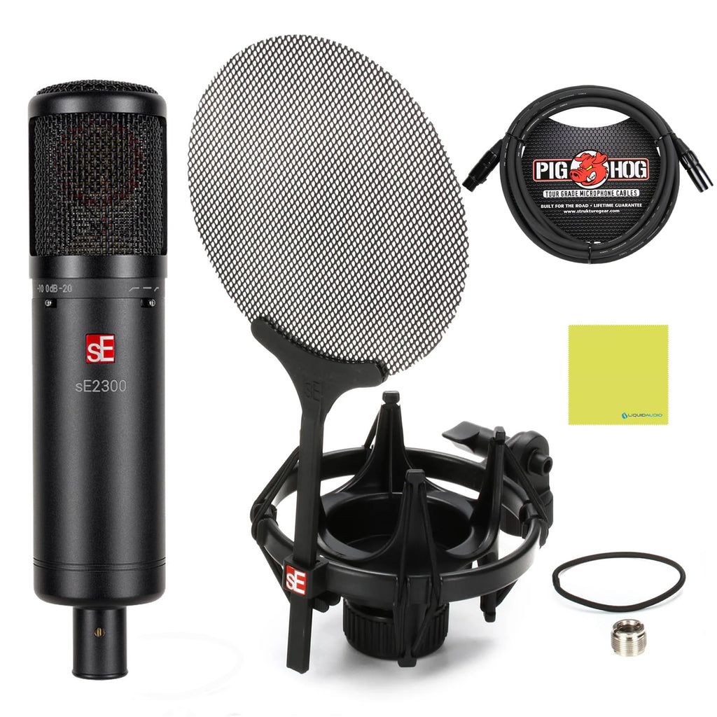 Liquid Audio sE Electronics sE2300 Large-diaphragm Condenser Microphone Bundle w/Pig Hog PHM10 8mm Mic Cable Polishing Cloth