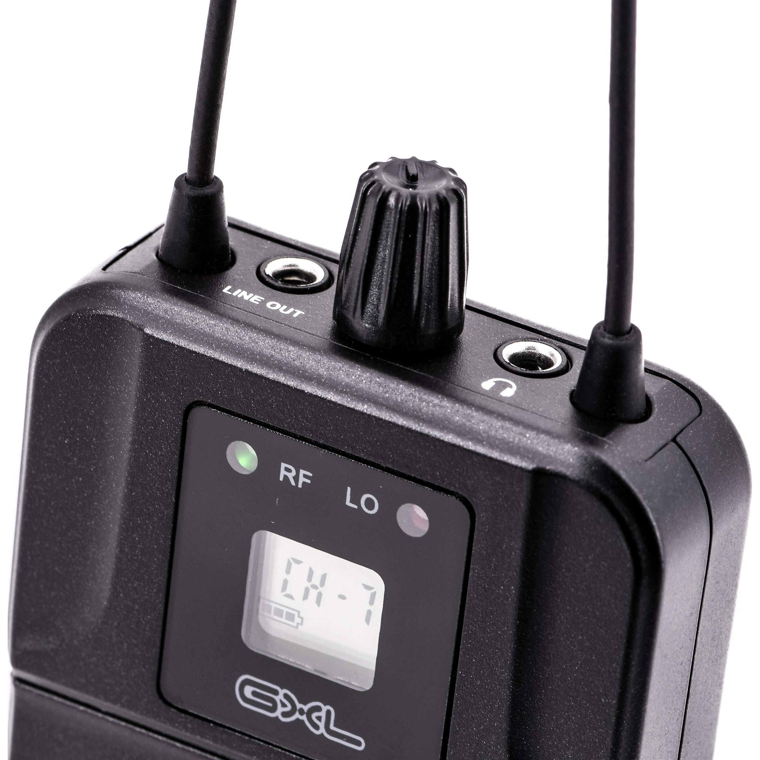 CAD Audio GXLIEM4 Frequency Agile Wireless In Ear Monitor System -Four discrete mixes - includes 4 MEB1 Earbuds, 4 Bodypack Receivers, Rack Mount Ears and Antenna Relocation Kit ,Black