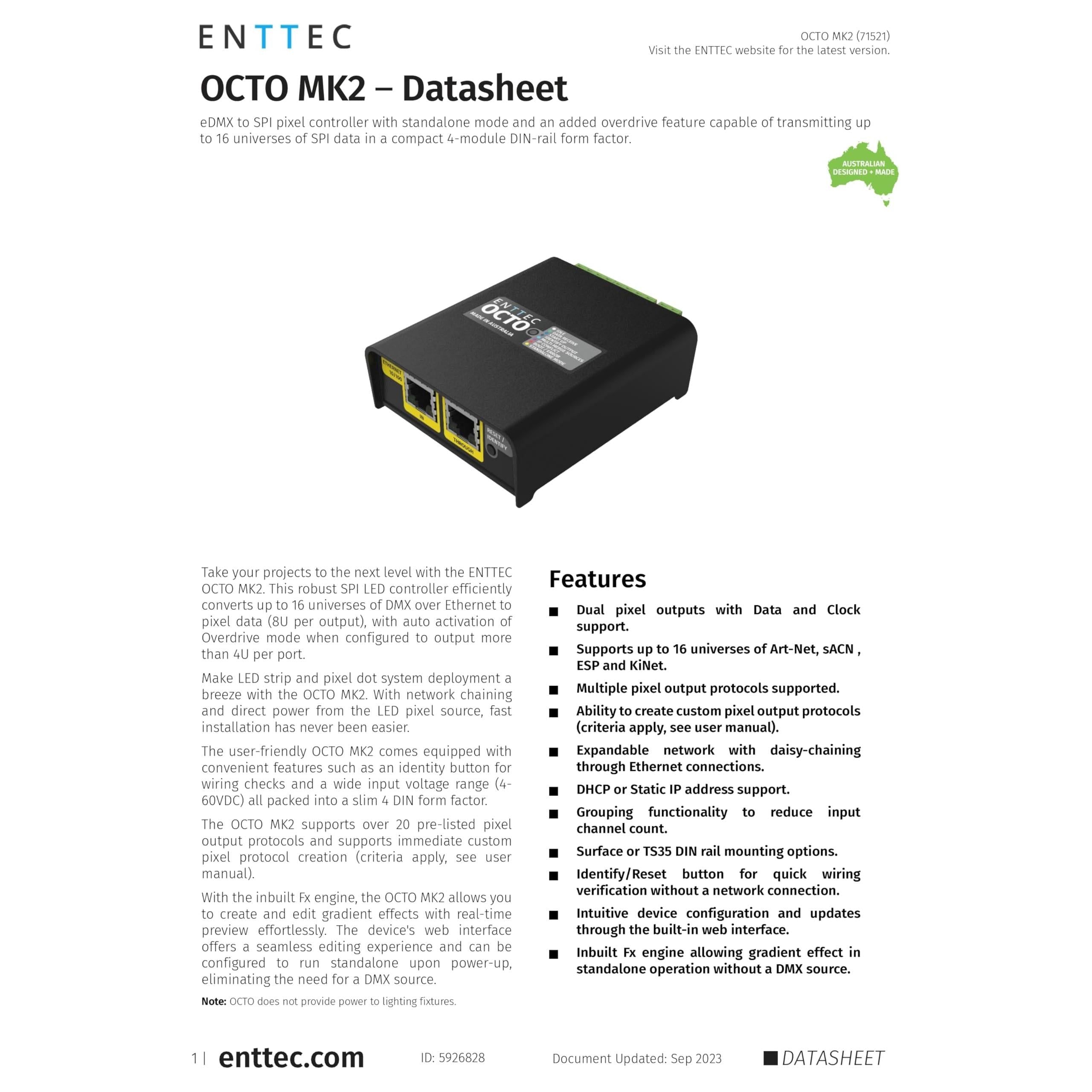 Enttec OCTO Mk2 71521 8 Universe DIN Rail EDMX to LED Pixel Converter & Controller - DMX Over Ethernet