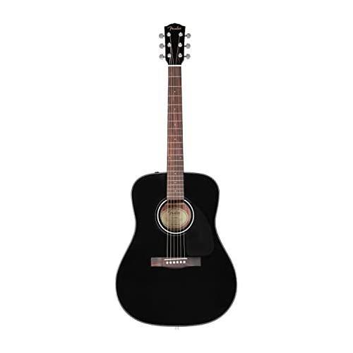 Fender Acoustic Guitar, with 2-Year Warranty, CD-60 Dreadnought V3 Classic Design with Rounded Walnut Fingerboard and Alloy Steel Strings, Glossed Black Finish, Spruce Top, Includes Hard-Shell Case