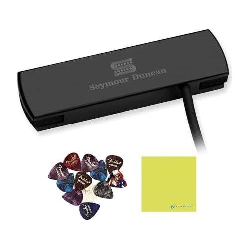 Seymour Duncan 11500-30-BLK Woody Single Coil Acoustic Guitar Soundhole Pickup, Black Bundle w/12x Guitar Picks and Liquid Audio Polishing Cloth